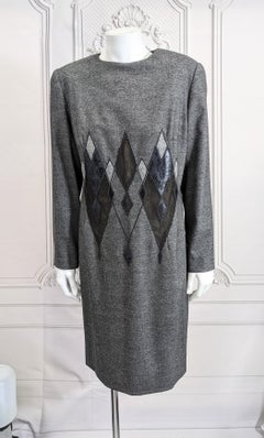 Givenchy By Alexander McQueen Flannel, Metallic Lace and Snakeskin Dress