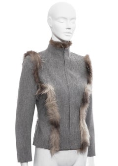 Givenchy by Alexander McQueen grey cashmere wool and fox fur jacket, fw 1999