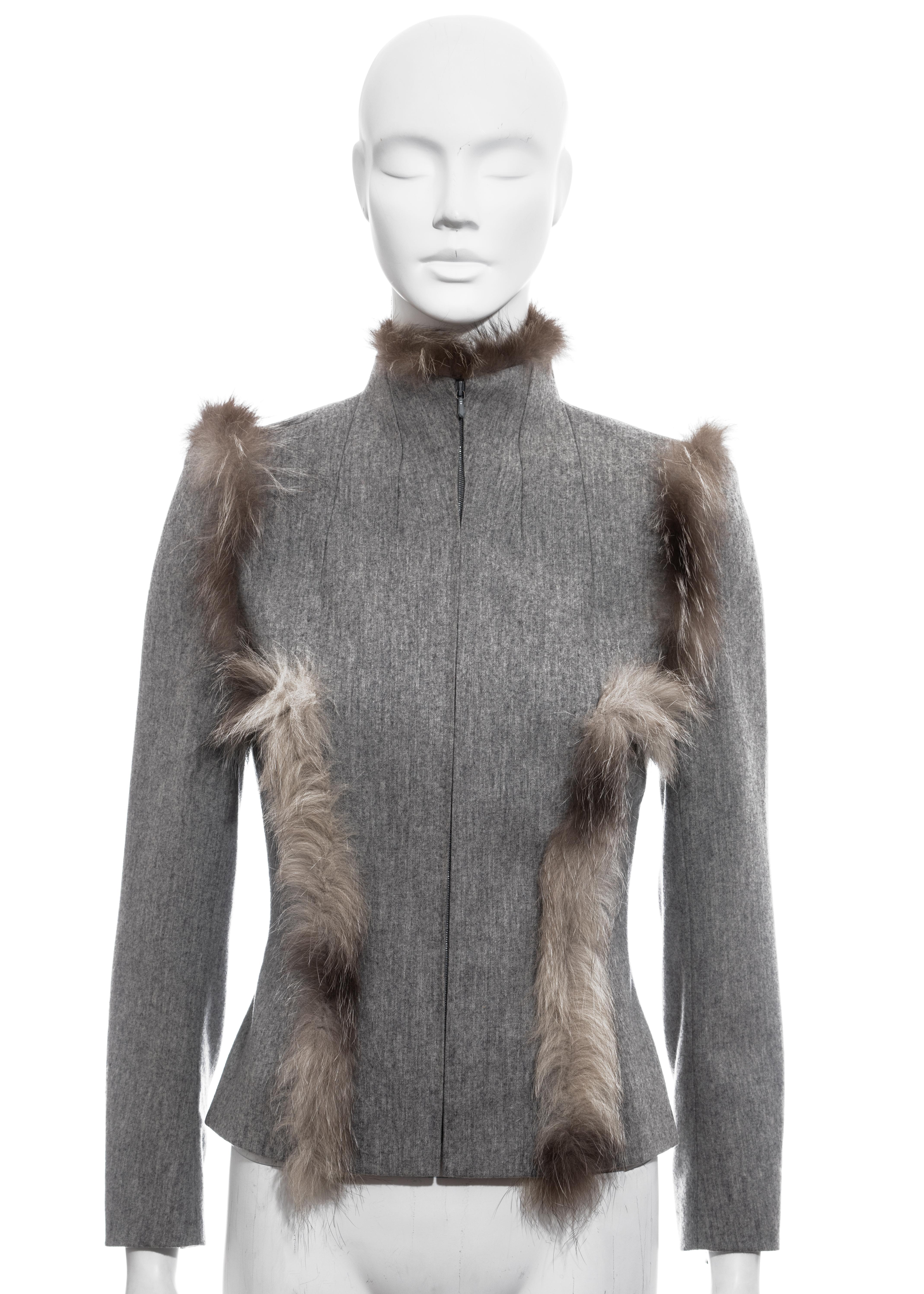 Givenchy by Alexander McQueen Chaqueta de lana de cachemira gris y piel de zorro, fw 1999 en Bueno Estado en London, GB