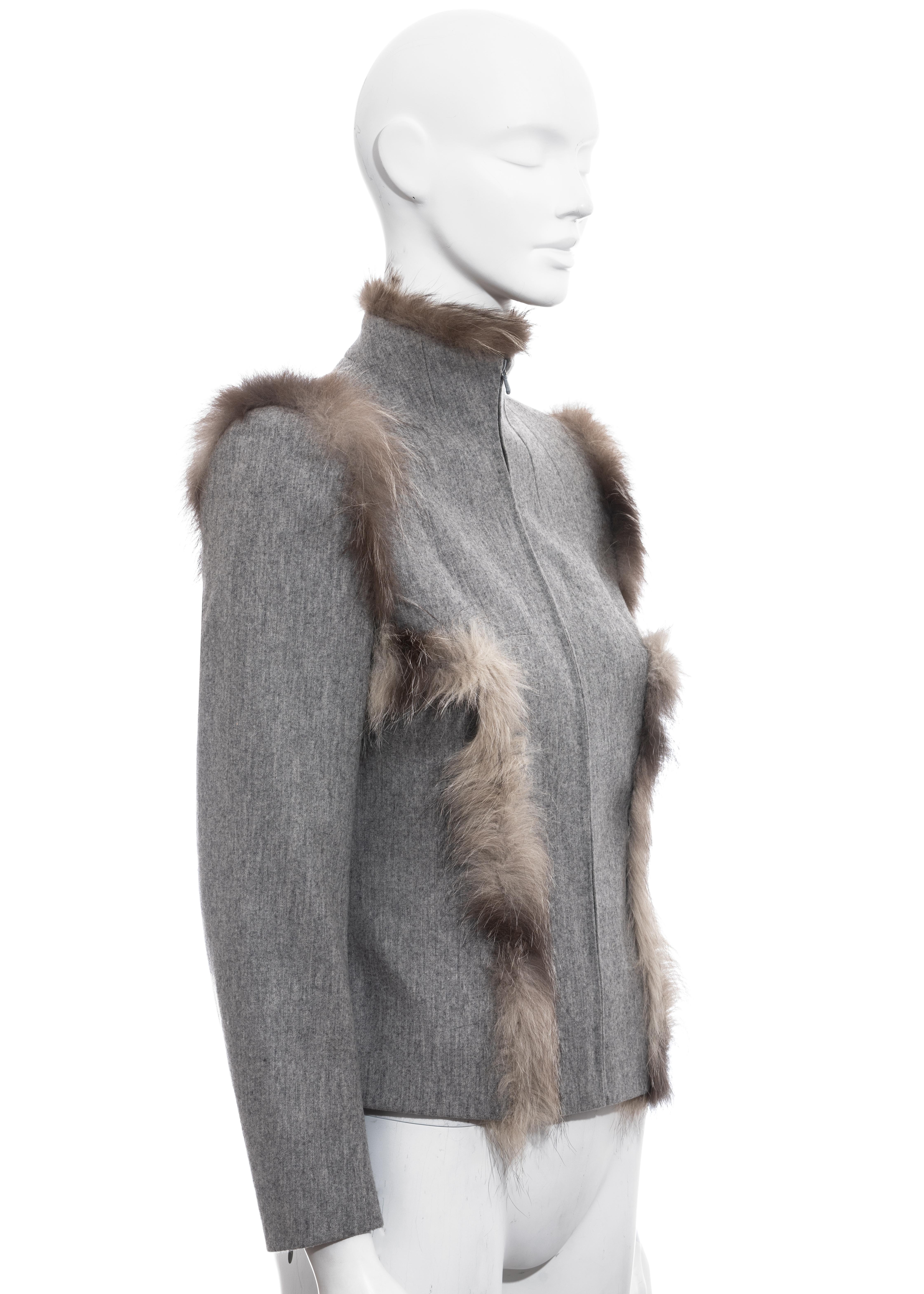 Gray Givenchy by Alexander McQueen grey cashmere wool and fox fur jacket, fw 1999 For Sale