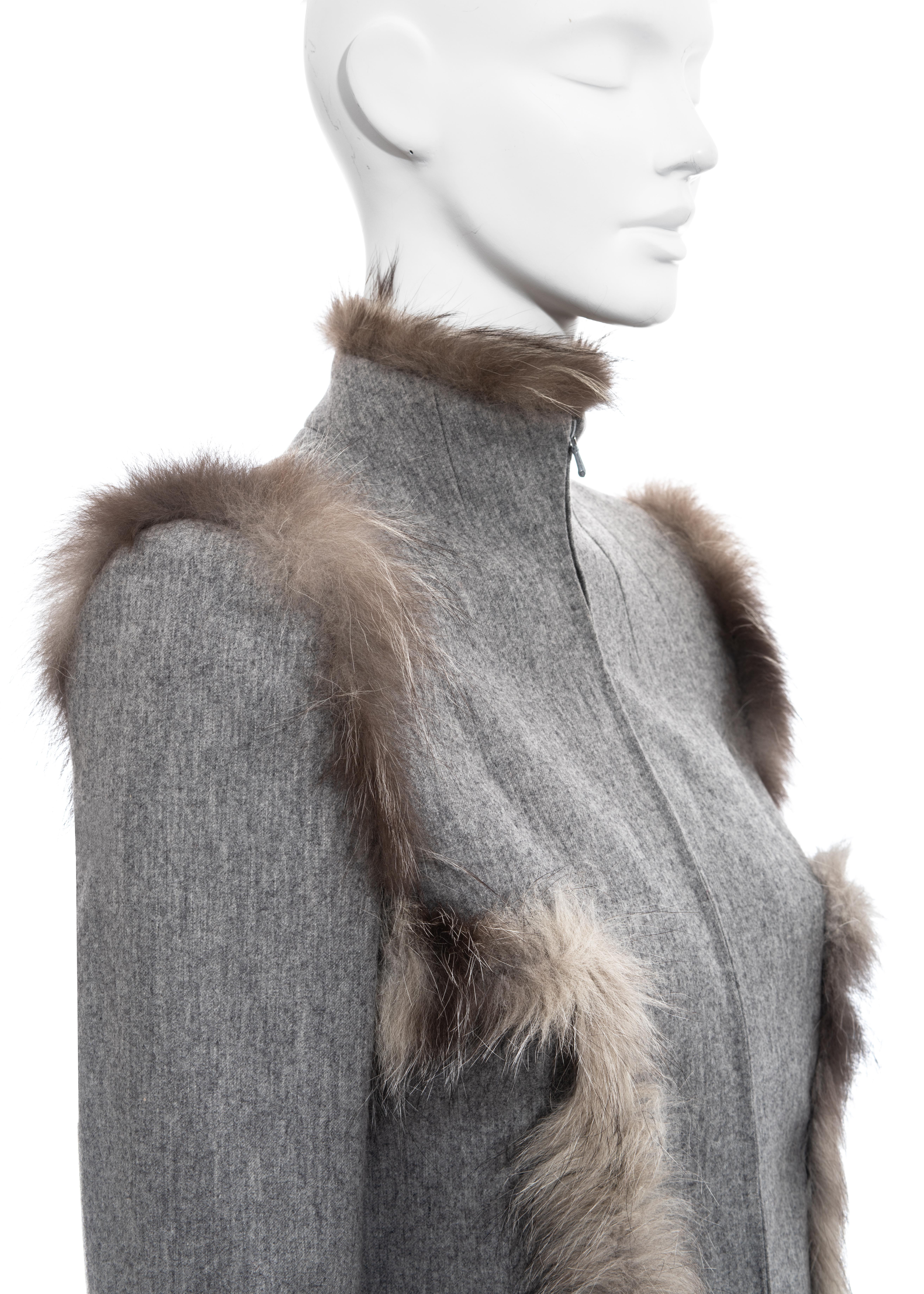 Givenchy by Alexander McQueen grey cashmere wool and fox fur jacket, fw 1999 In Good Condition For Sale In London, GB