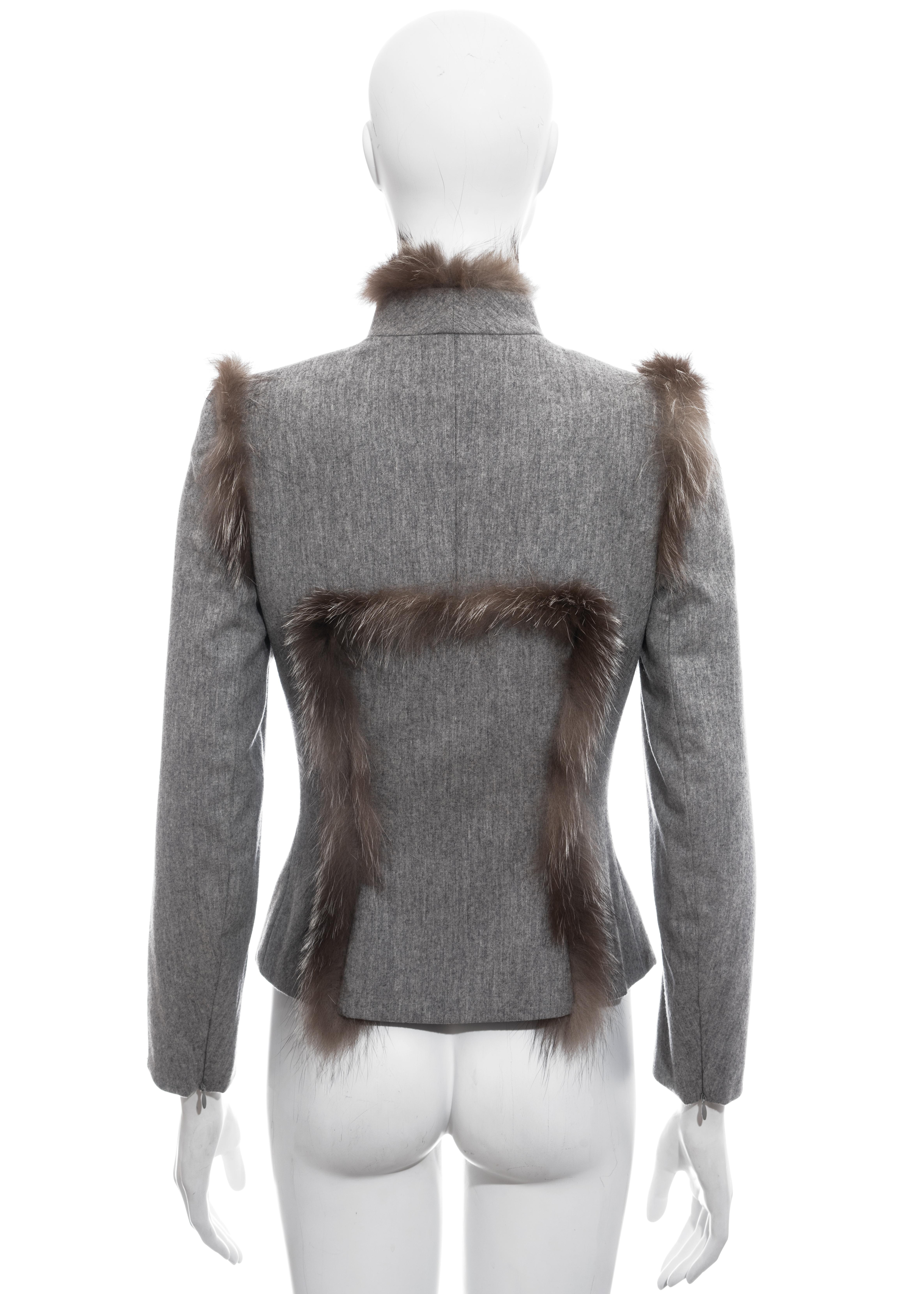 Women's Givenchy by Alexander McQueen grey cashmere wool and fox fur jacket, fw 1999 For Sale