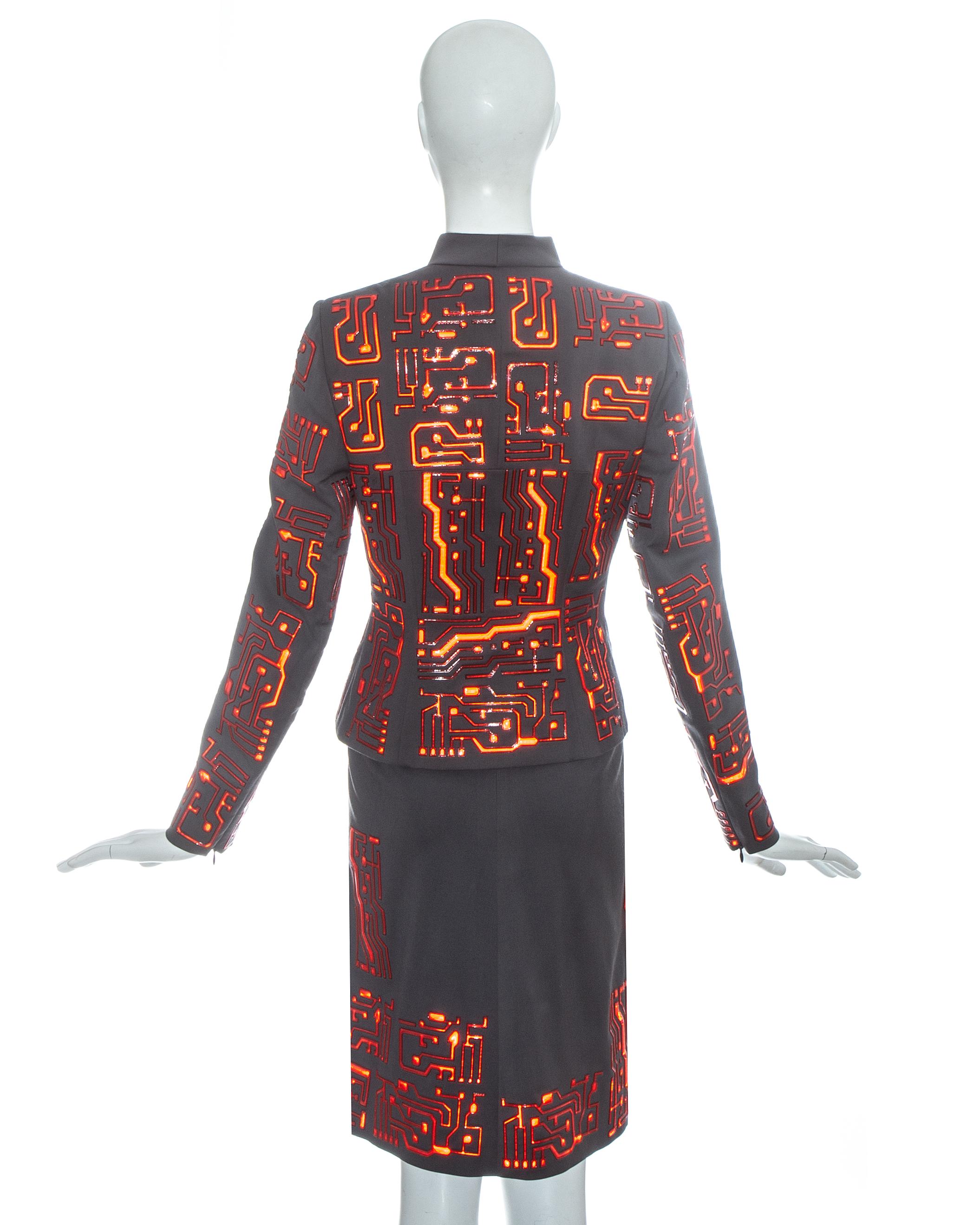 Givenchy by Alexander McQueen grey wool circuit board skirt suit, fw 1999 2
