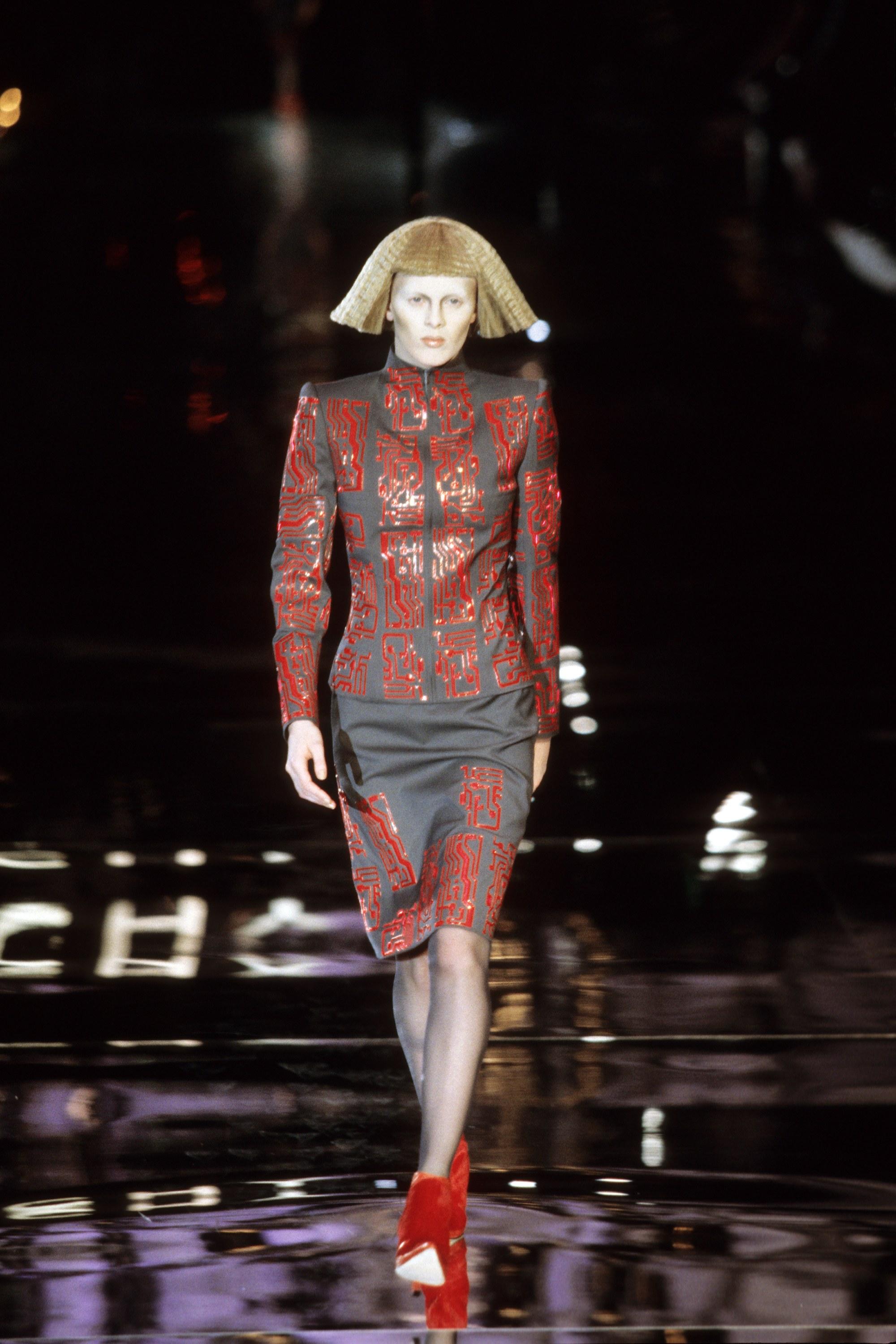 Givenchy by Alexander McQueen grey wool circuit board skirt suit, fw 1999 In Good Condition In London, London