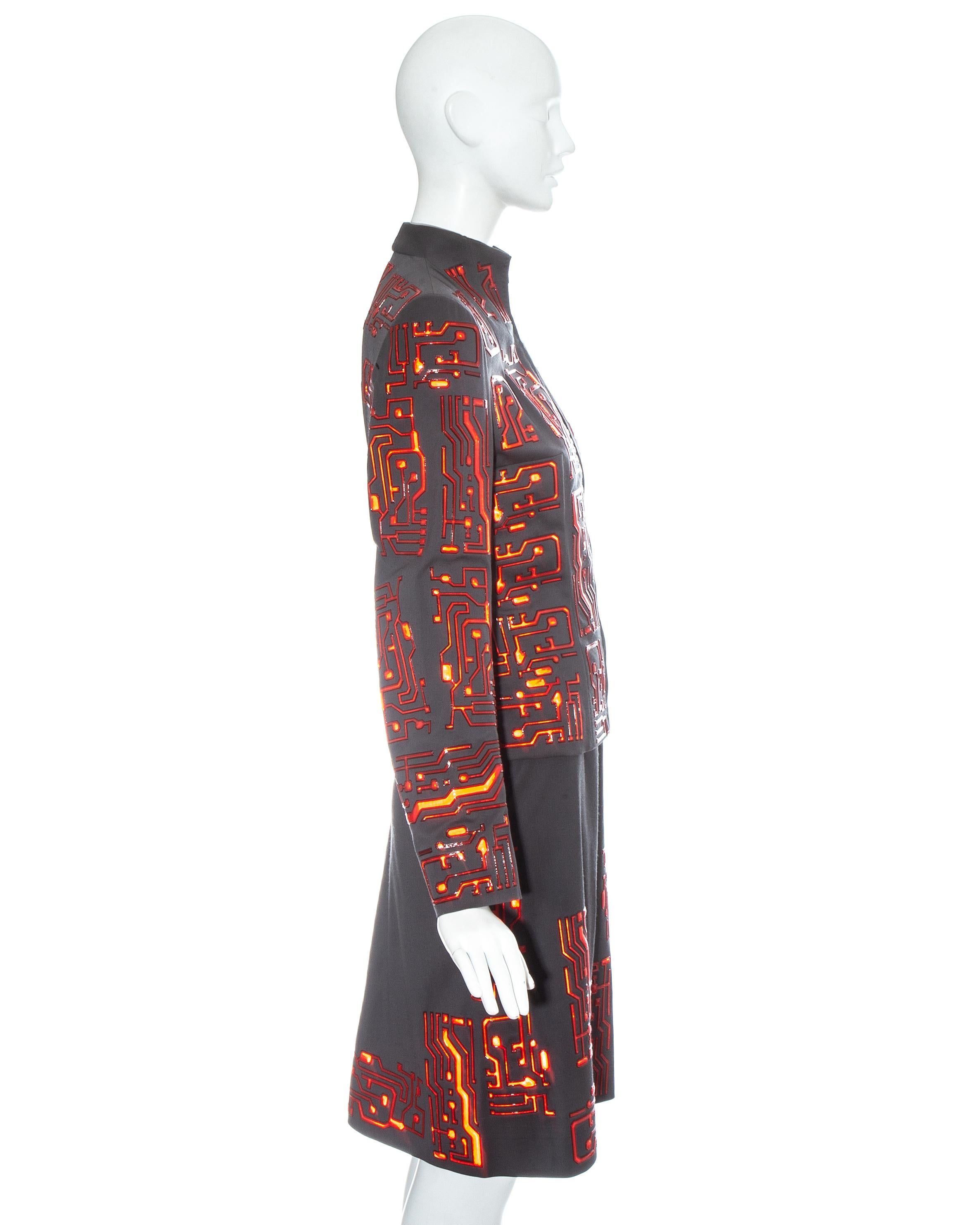 Women's or Men's Givenchy by Alexander McQueen grey wool circuit board skirt suit, fw 1999