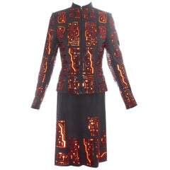 Vintage Givenchy by Alexander McQueen grey wool circuit board skirt suit, fw 1999