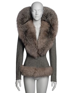 Givenchy by Alexander McQueen Tweed Jacket with Oversized Fur Collar, FW 1998