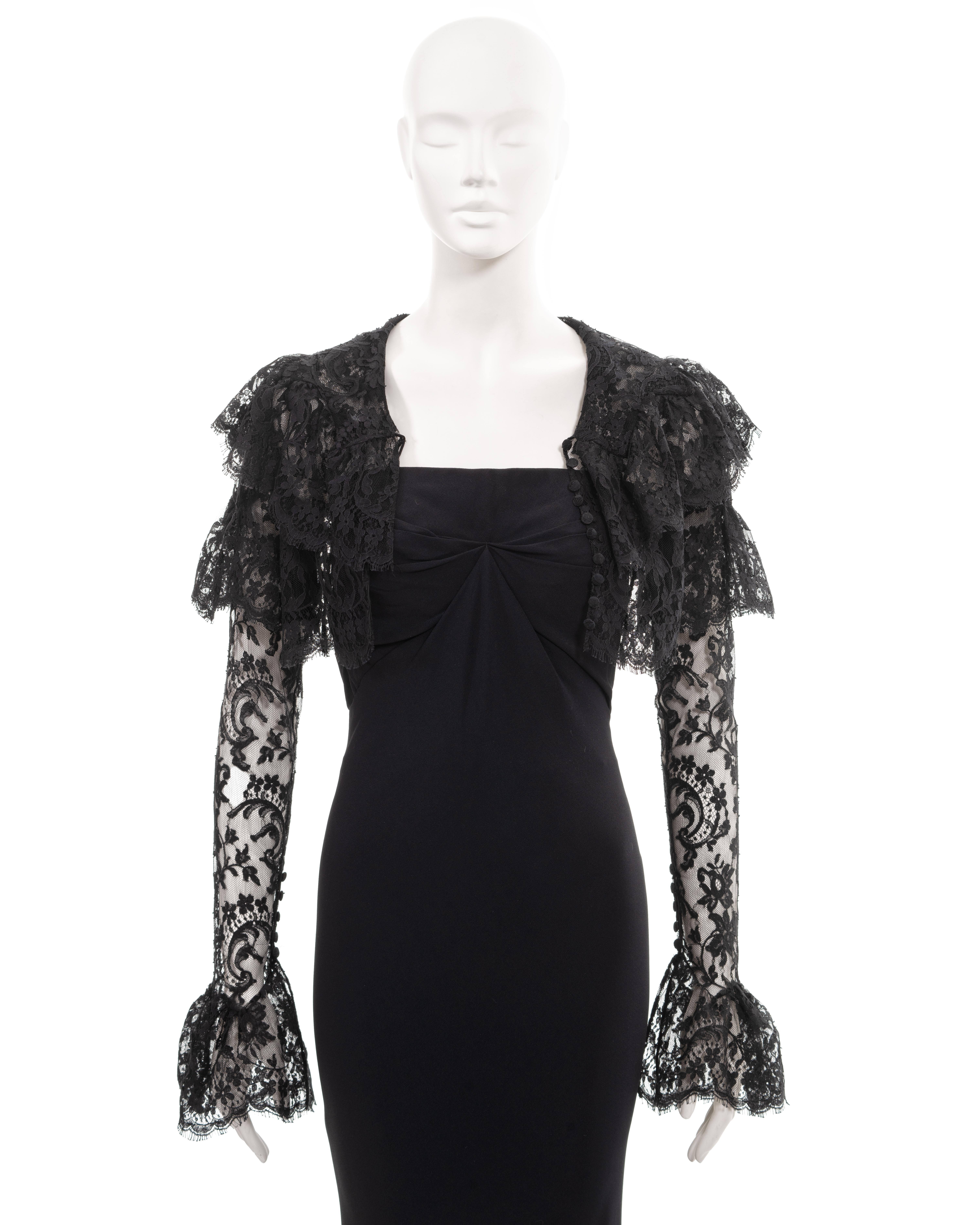Women's Givenchy by John Galliano black strapless evening dress and lace bolero, ss 1997 For Sale
