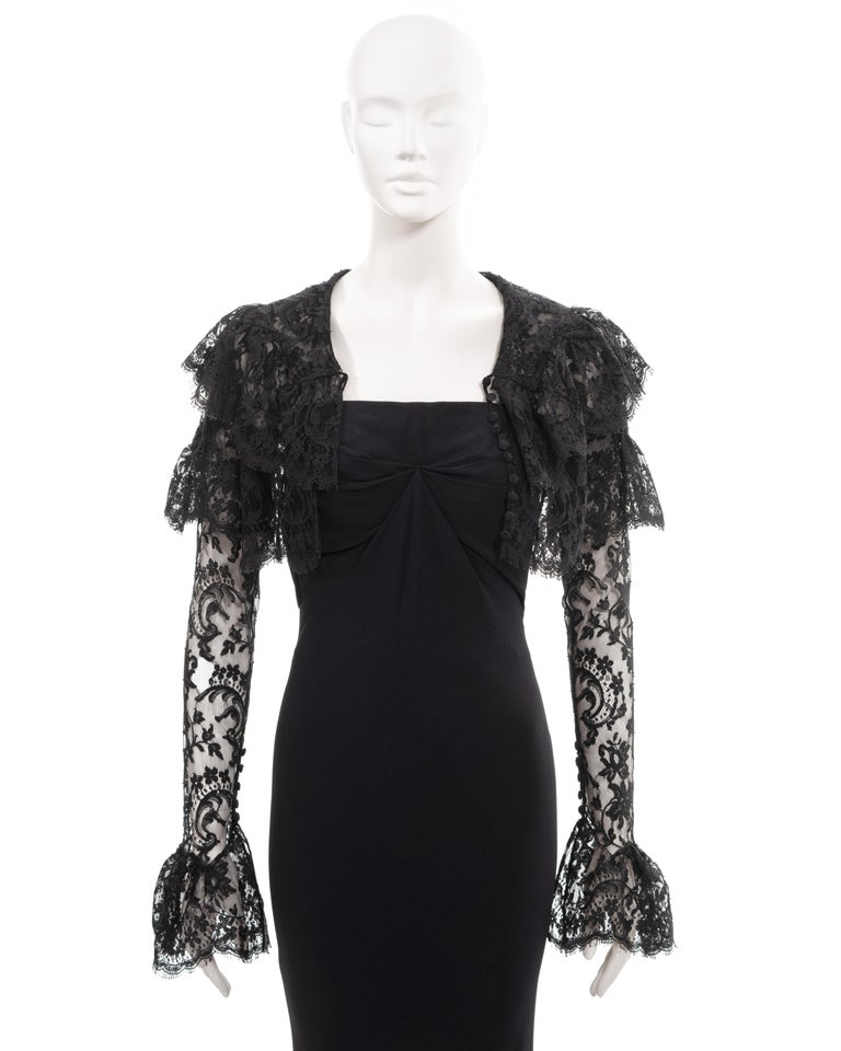 Givenchy by John Galliano black strapless evening dress and lace bolero, ss 1997 at 1stDibs Givenchy by John Galliano black strapless evening dress and lace bolero, ss 1997 at 1stDibs