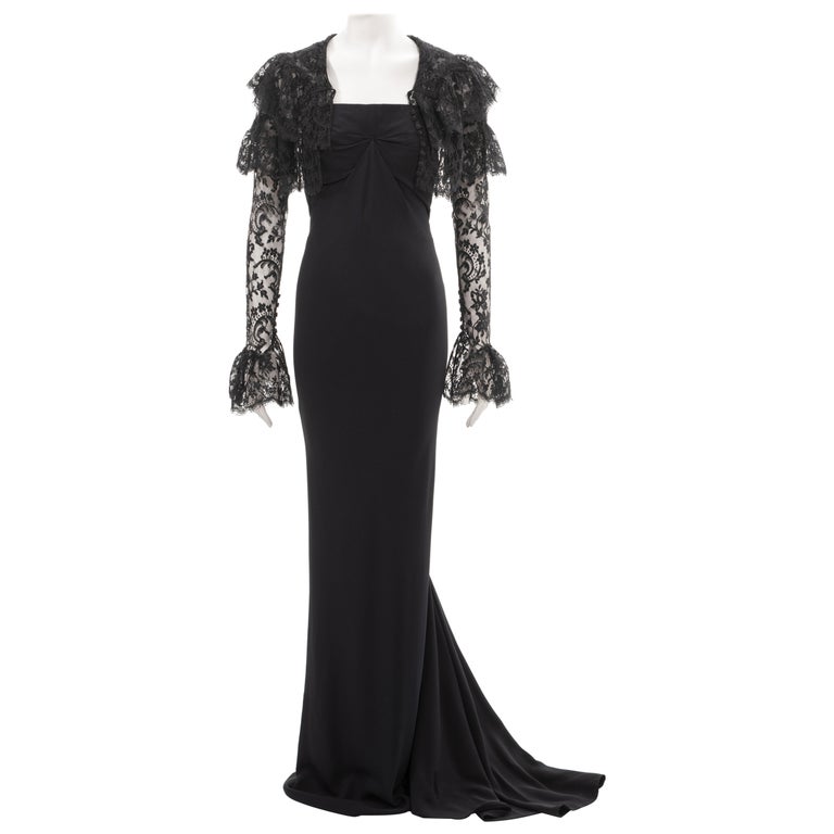 black evening dress bolero MissJophiel Long Sleeves Illusion Corset Dark Navy Dress with Slit main image 0
