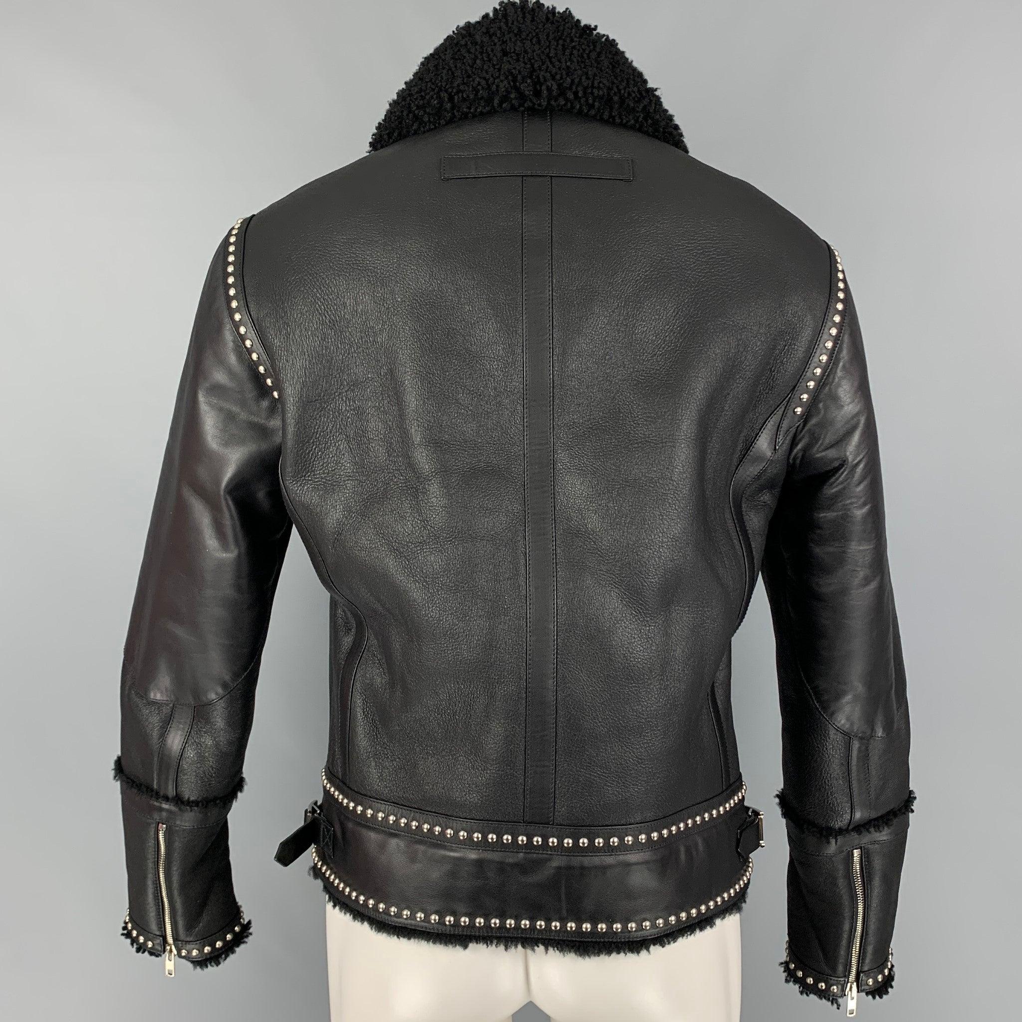 Nero GIVENCHY by Ricardo Tisci FW 2017 Taglia 38 Giacca Blouson in Pelle Borchiata Argento in vendita