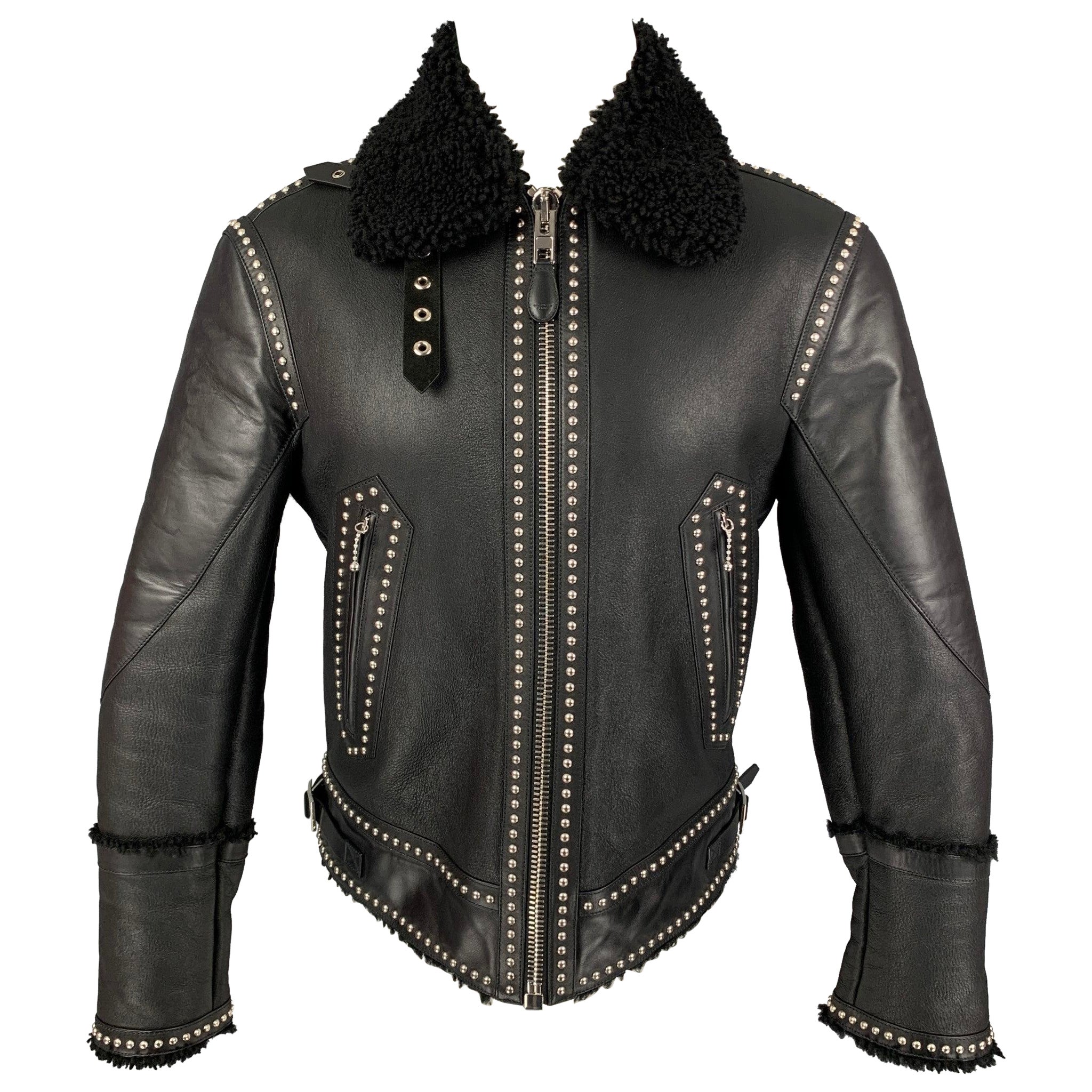 Blouson GIVENCHY par Ricardo Tisci FW 2017 Taille 38 clouté en cuir argenté