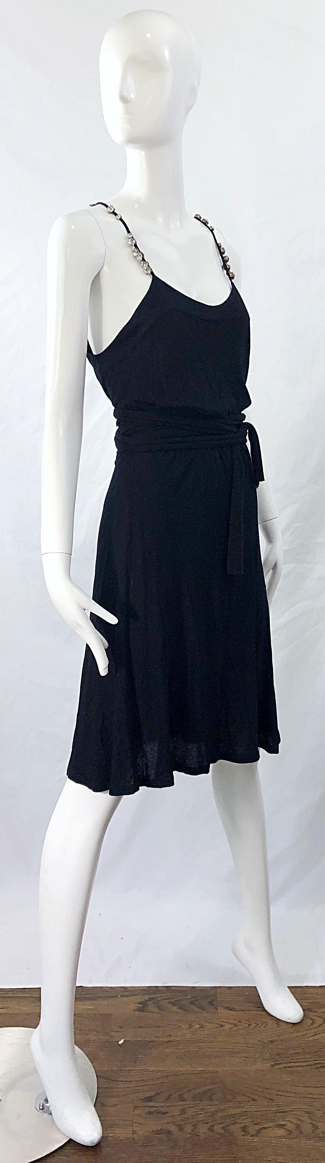 Givenchy by Ricardo Tisci Size Large Black Rhinestone Straps Silk Rayon Dress 4