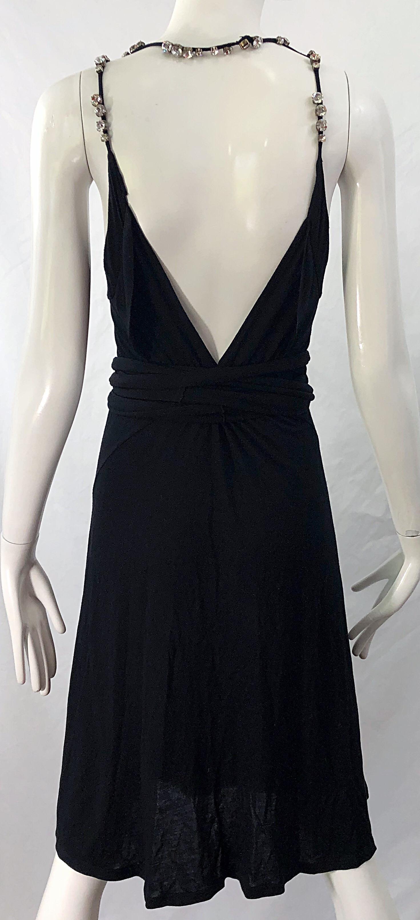 Givenchy by Ricardo Tisci Size Large Black Rhinestone Straps Silk Rayon Dress 6