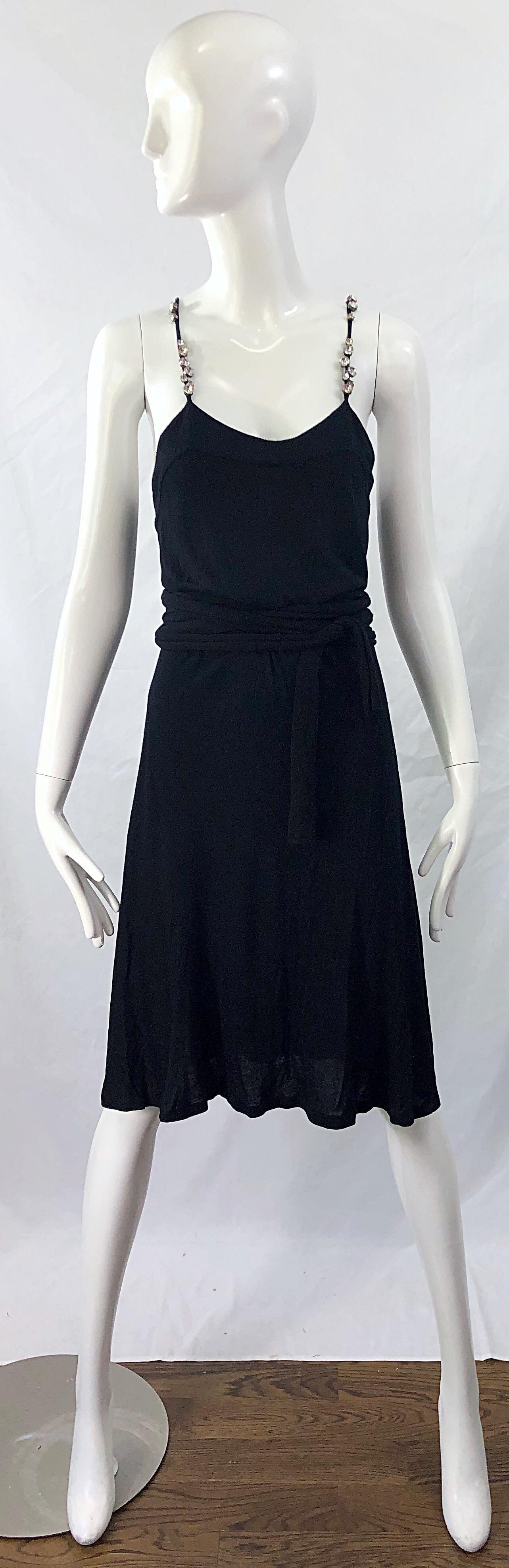Givenchy by Ricardo Tisci Size Large Black Rhinestone Straps Silk Rayon Dress 7
