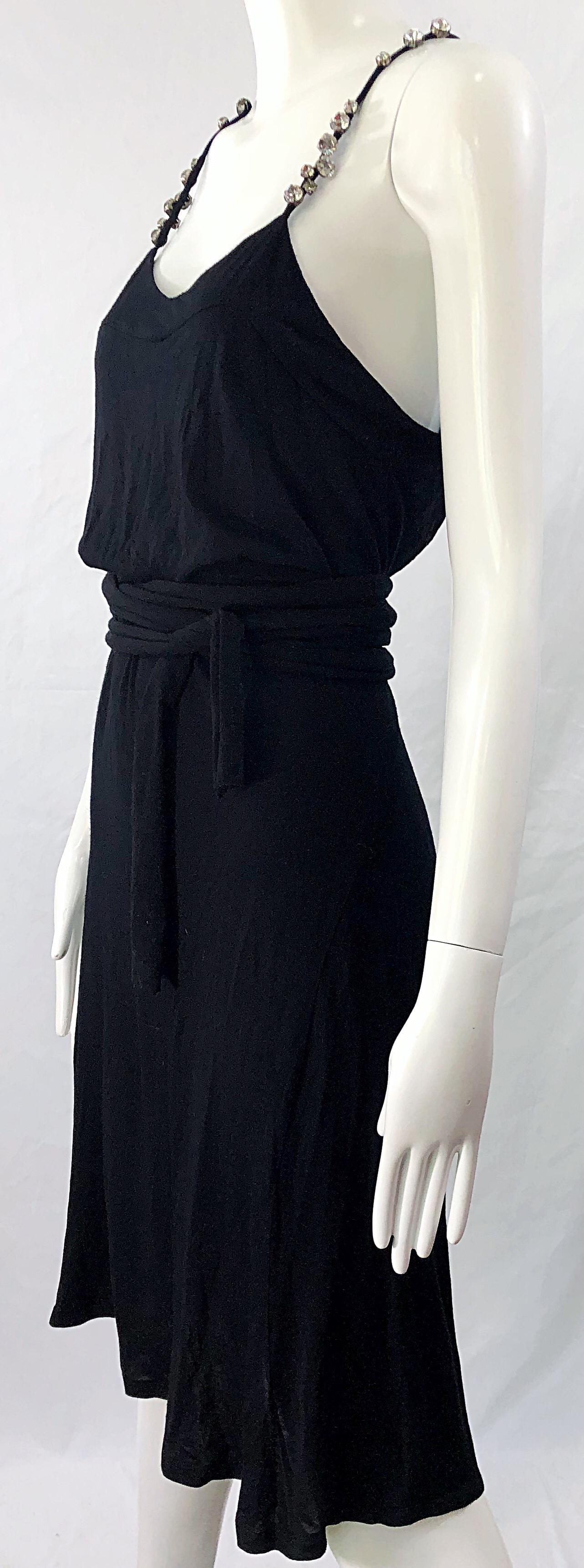Women's Givenchy by Ricardo Tisci Size Large Black Rhinestone Straps Silk Rayon Dress