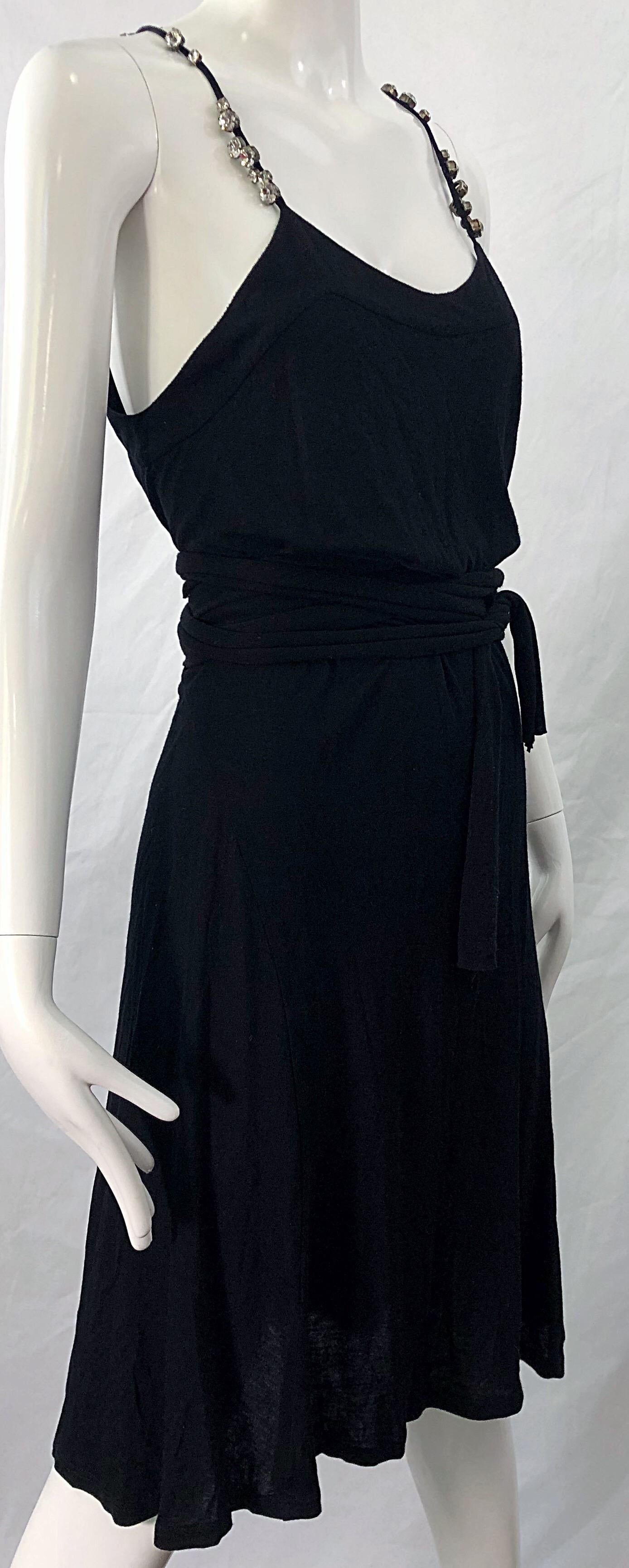 Givenchy by Ricardo Tisci Size Large Black Rhinestone Straps Silk Rayon Dress 1