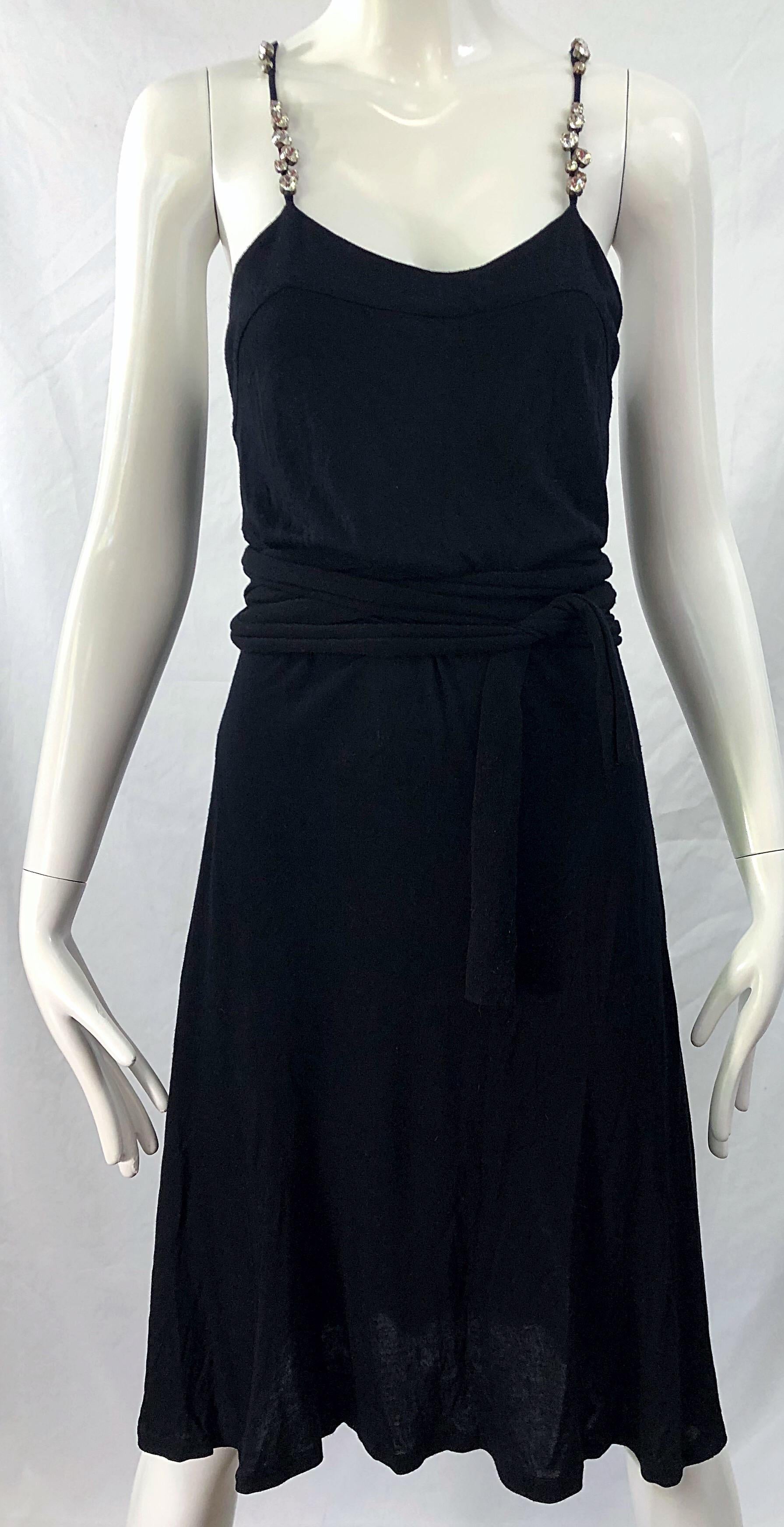 Givenchy by Ricardo Tisci Size Large Black Rhinestone Straps Silk Rayon Dress 3