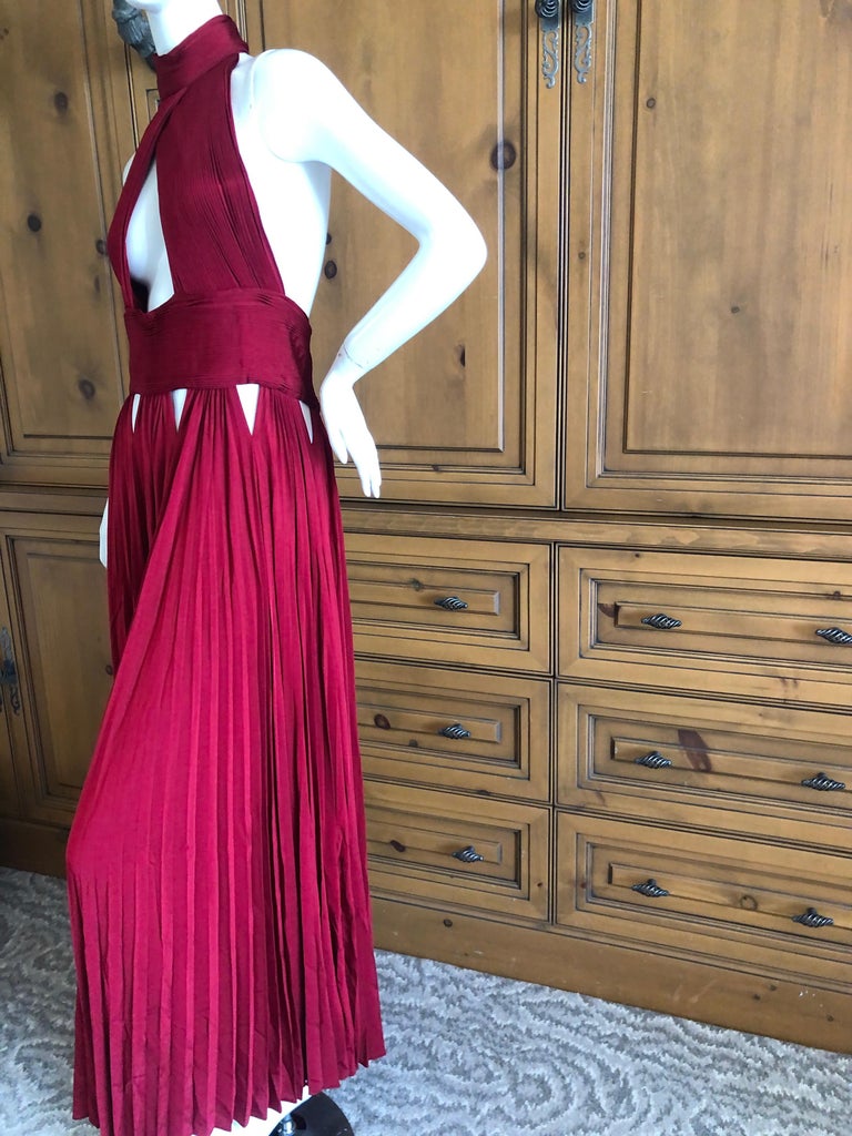 open lace back dress Givenchy Multicolored Striped Pleated Silk Bow Belted Dress,1970s – Basha  Gold main image 0