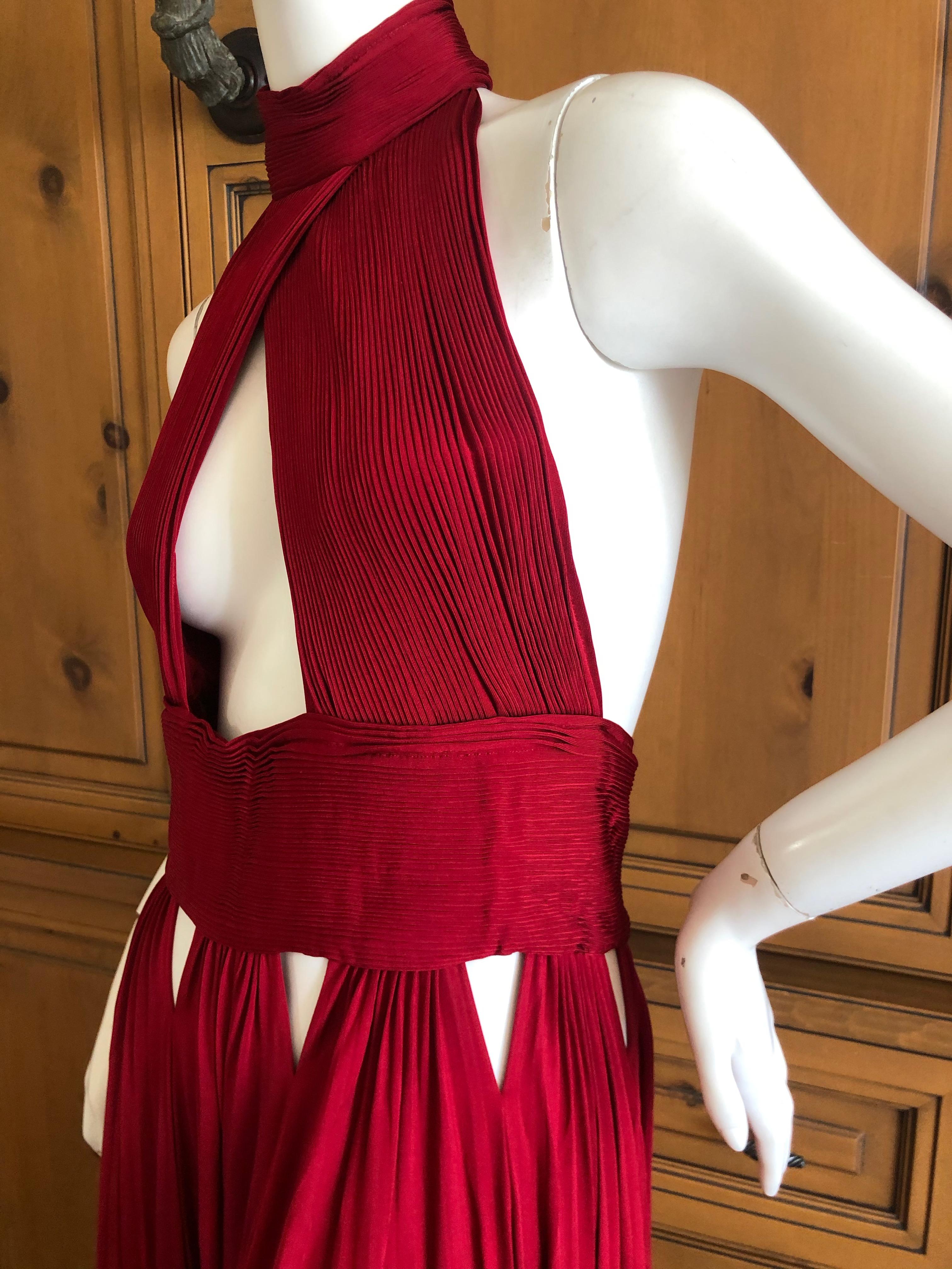 Givenchy by Riccardo Tisci Micro Pleated Red Dress with Sexy Sheer Cut Outs In Excellent Condition In Cloverdale, CA