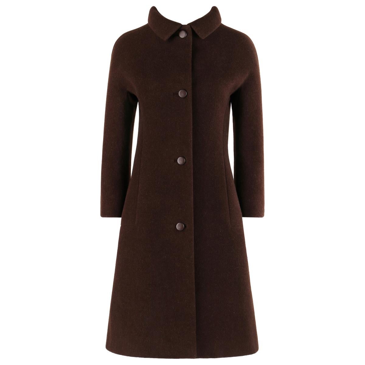 GIVENCHY c. 1960’s Early Haute Couture Dark Brown Wool Princess Coat Jacket