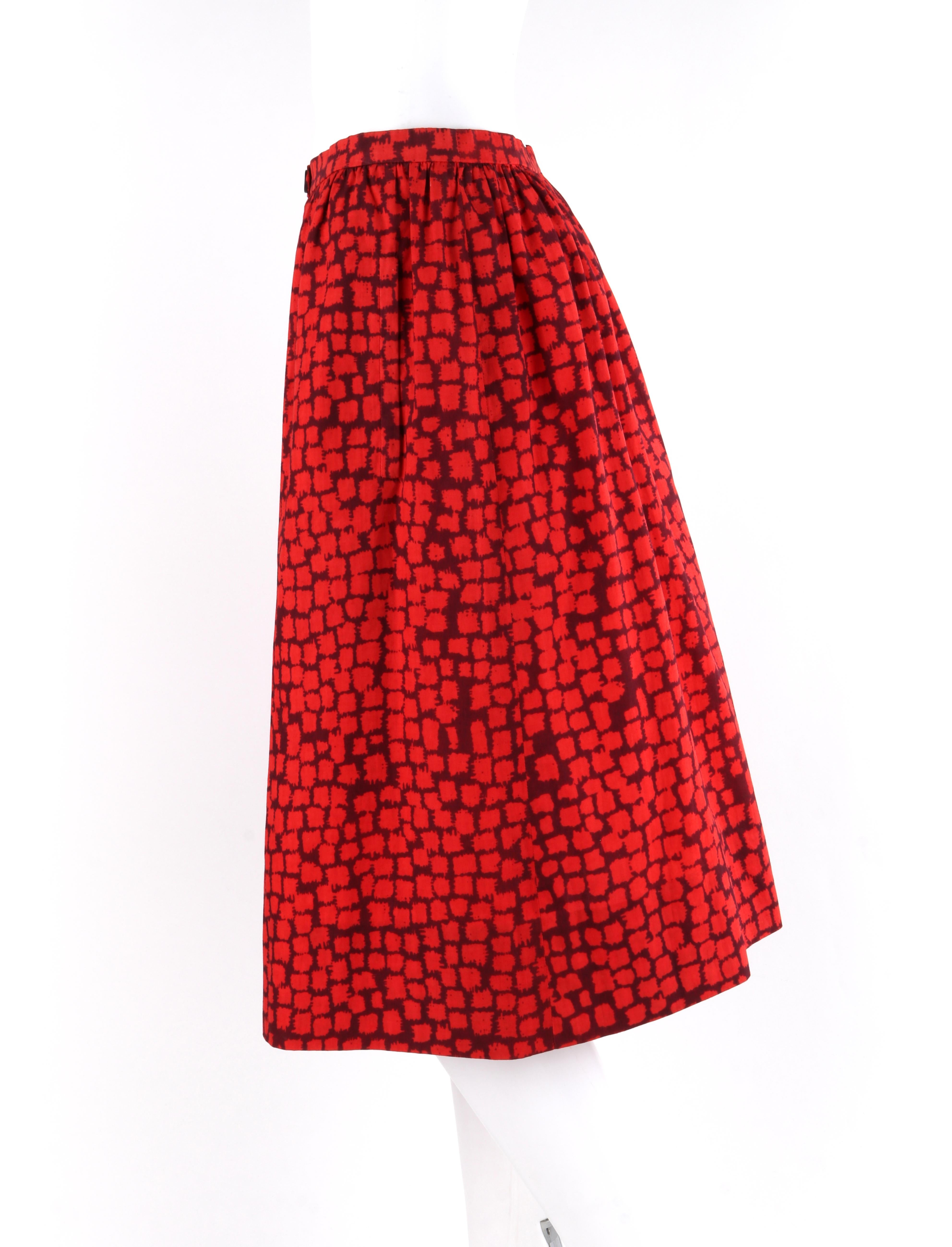 GIVENCHY c.1970’s Couture Numbered Red Geometric Gathered Tea Length Skirt For Sale 2