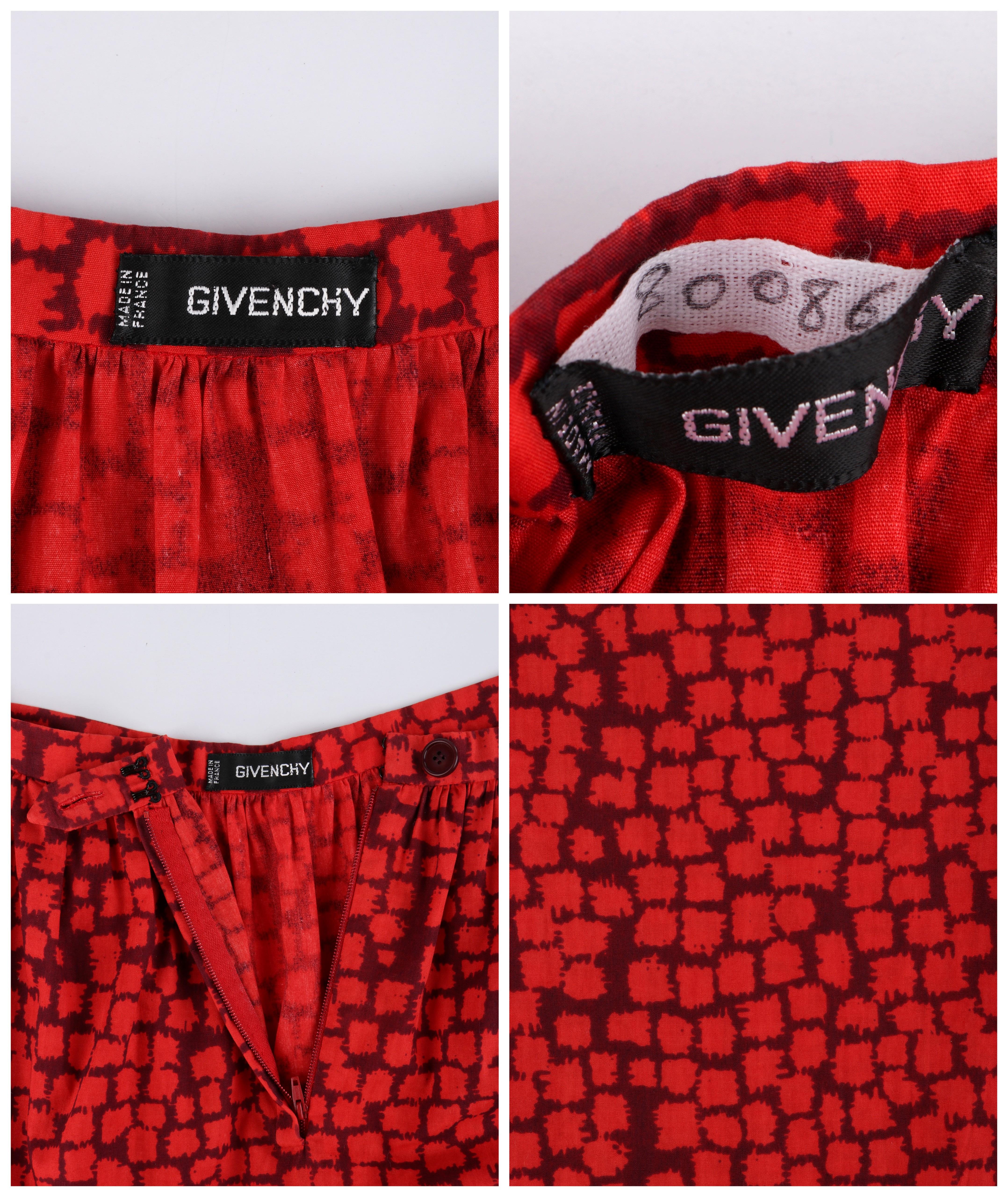 GIVENCHY c.1970’s Couture Numbered Red Geometric Gathered Tea Length Skirt For Sale 4