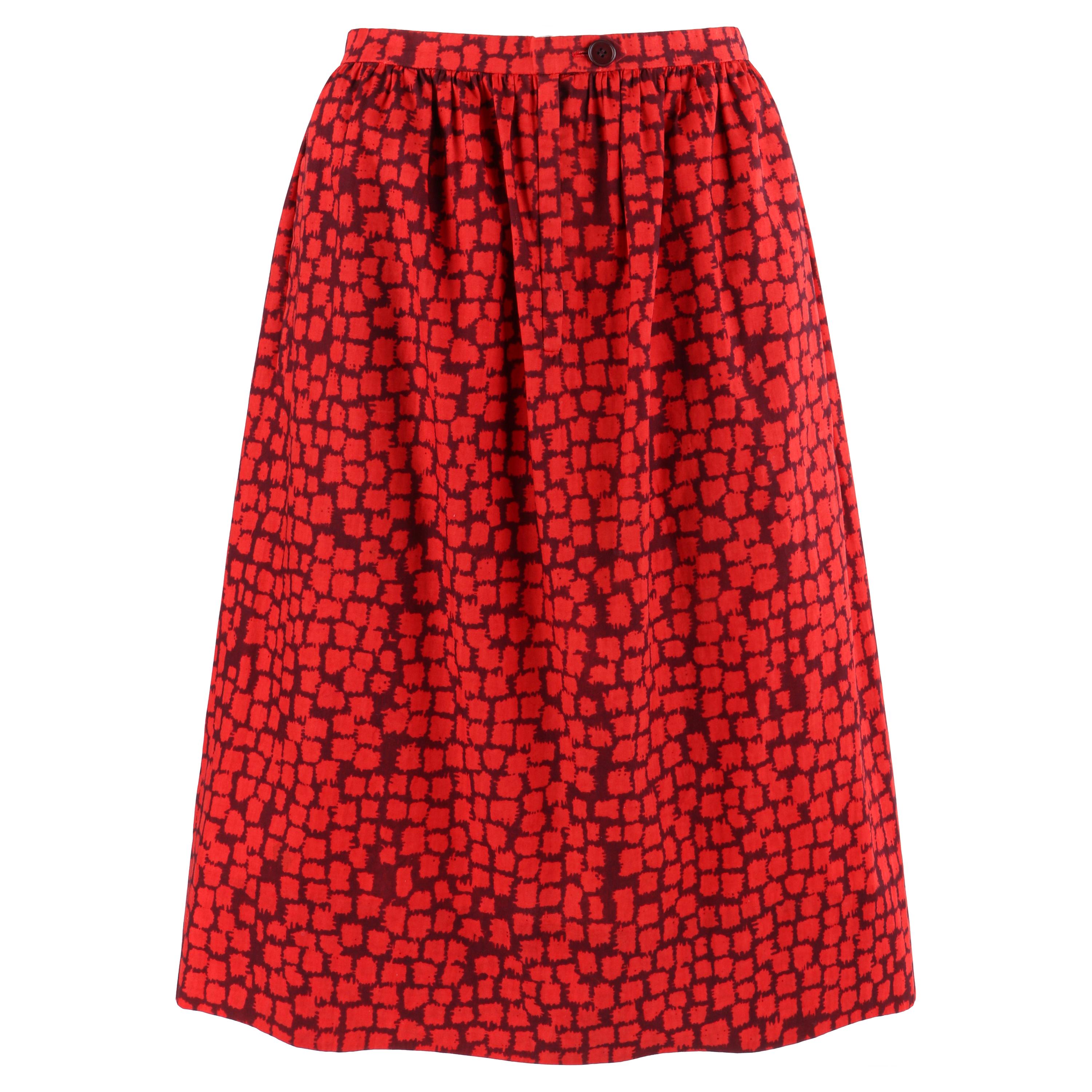GIVENCHY c.1970’s Couture Numbered Red Geometric Gathered Tea Length Skirt For Sale