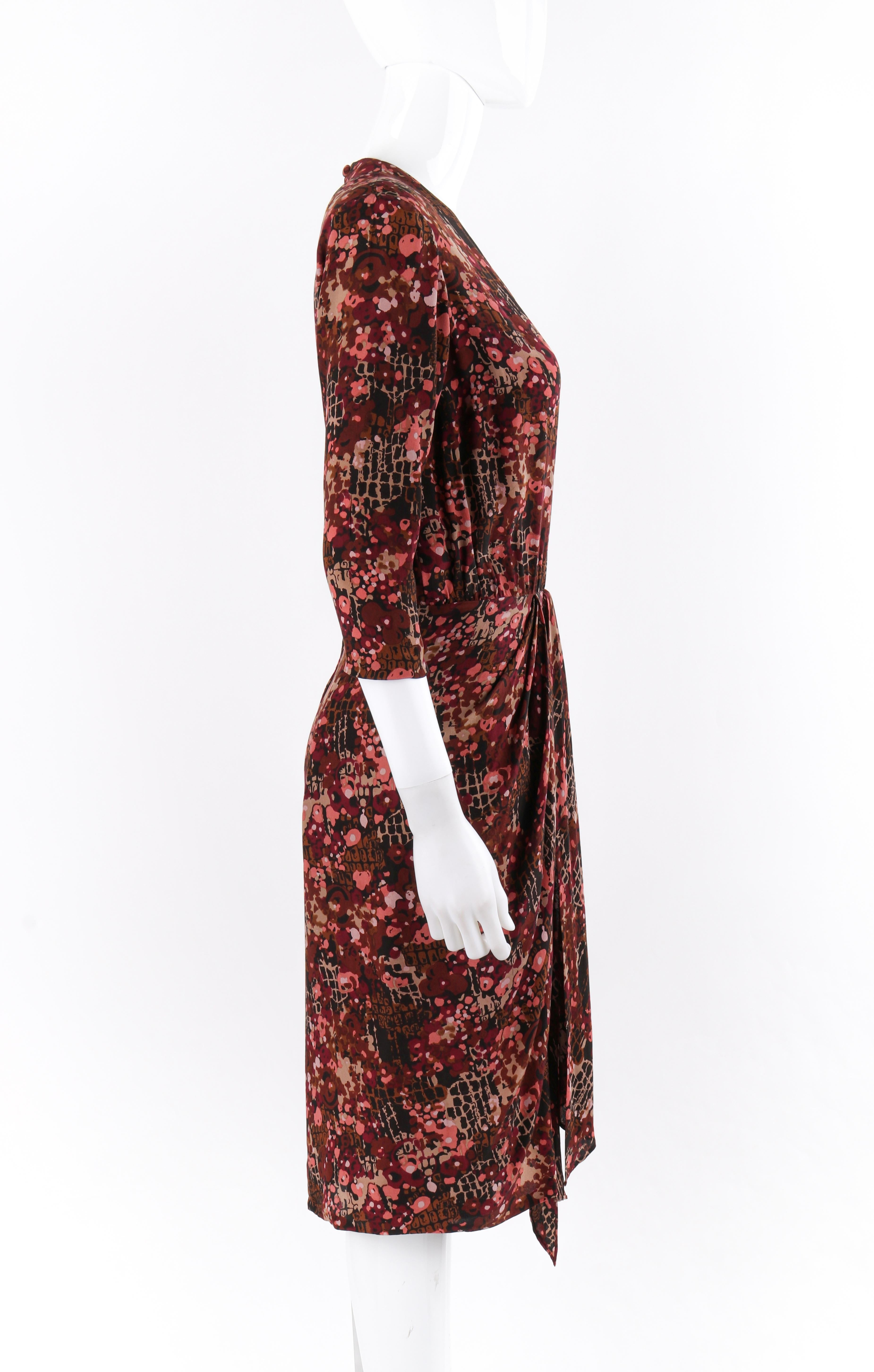 Brown GIVENCHY c.1970’s Haute Couture Silk Floral Print Sheath Dress Numbered For Sale