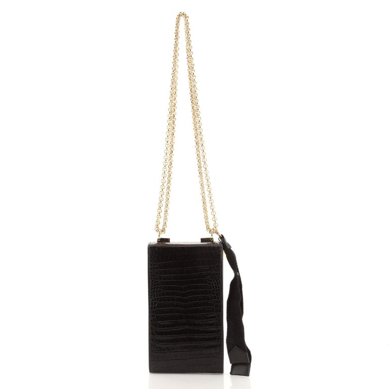 Givenchy Catena Phone Holder Crossbody Bag Crocodile Embossed Leather