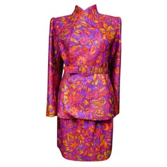 Givenchy Circa 1982 Haute Couture Silk Jacket Skirt Set with Belt
