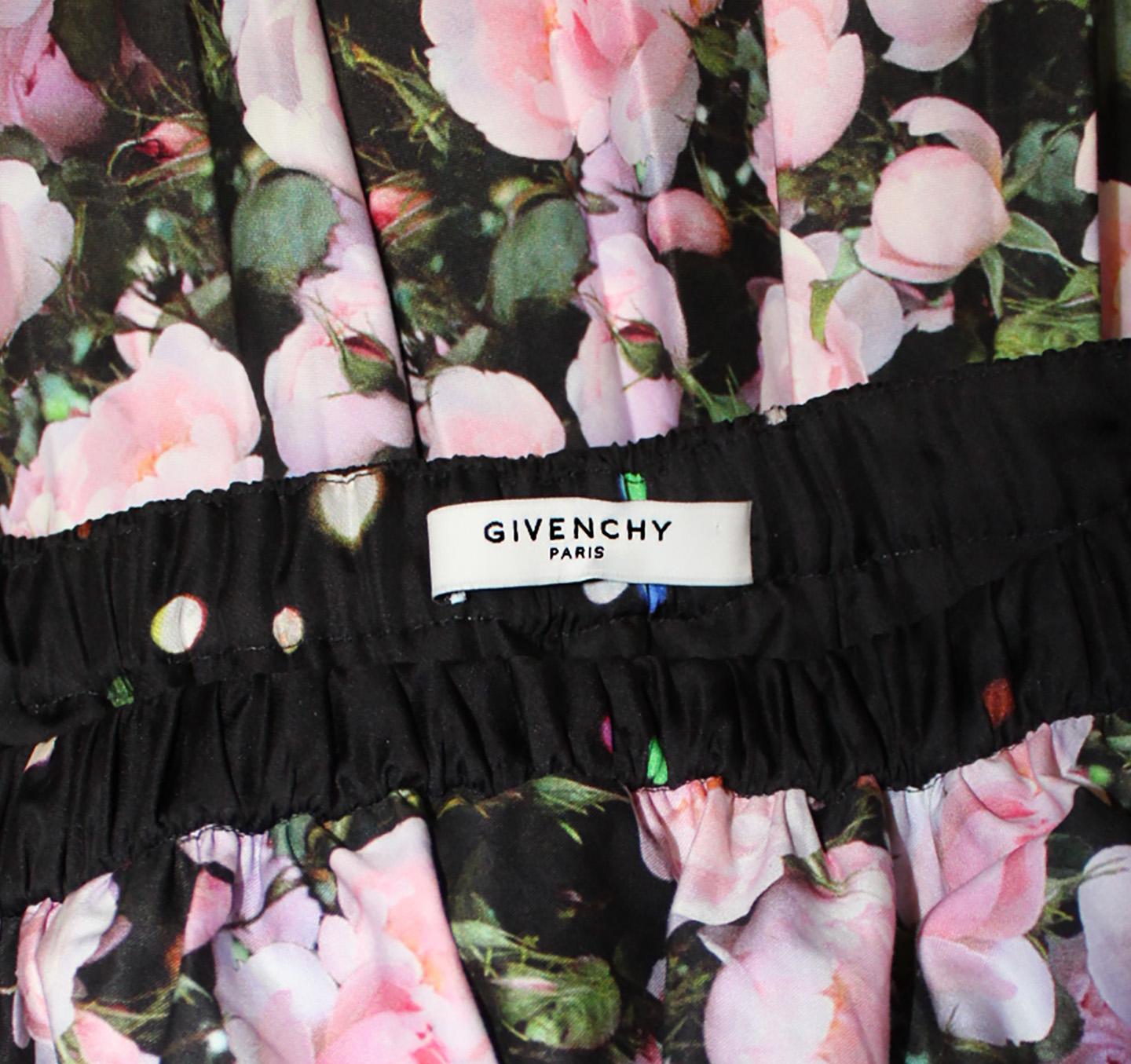 Black Givenchy Cotton Floral Strapless Dress With Pleated Skirt For Sale