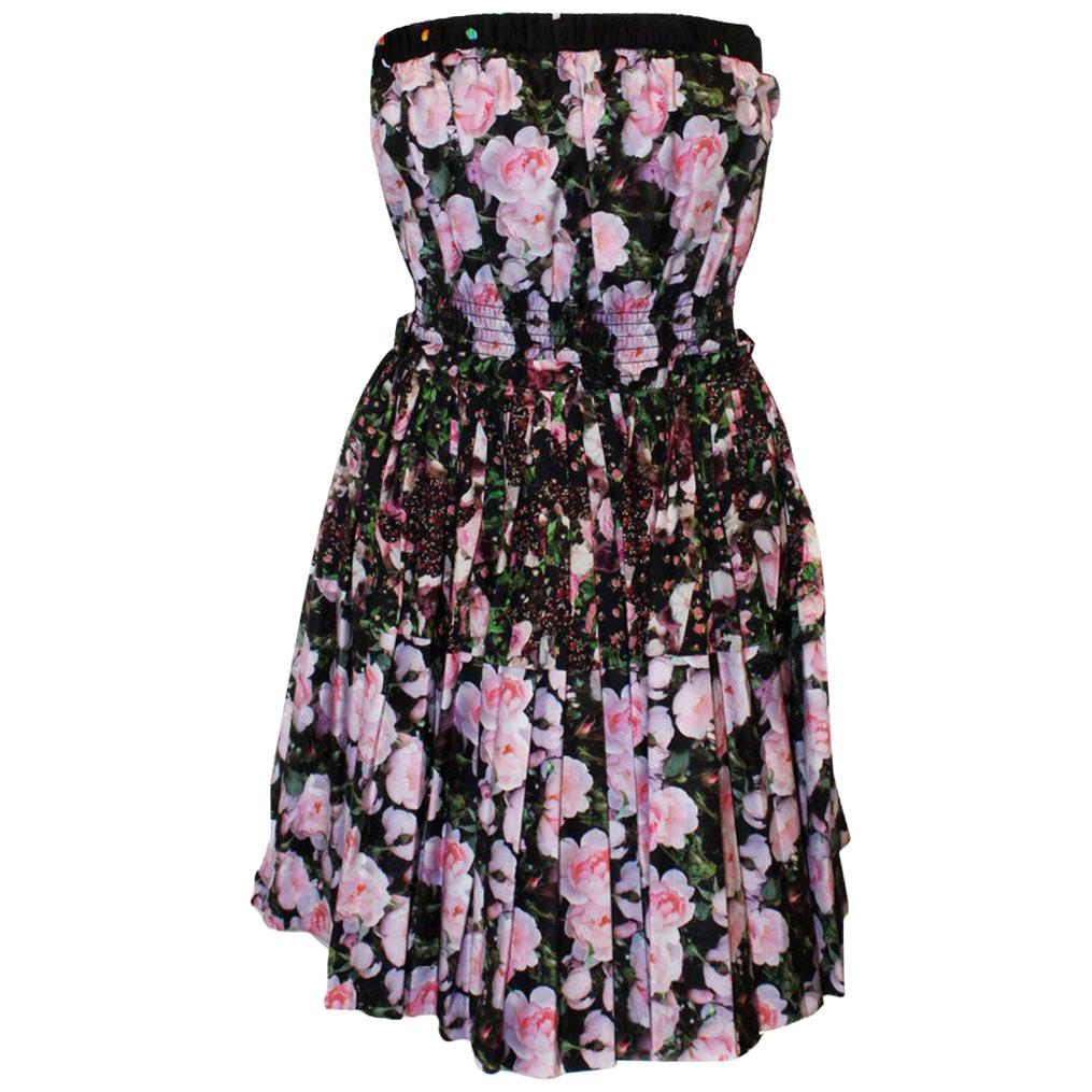 Givenchy Cotton Floral Strapless Dress With Pleated Skirt For Sale