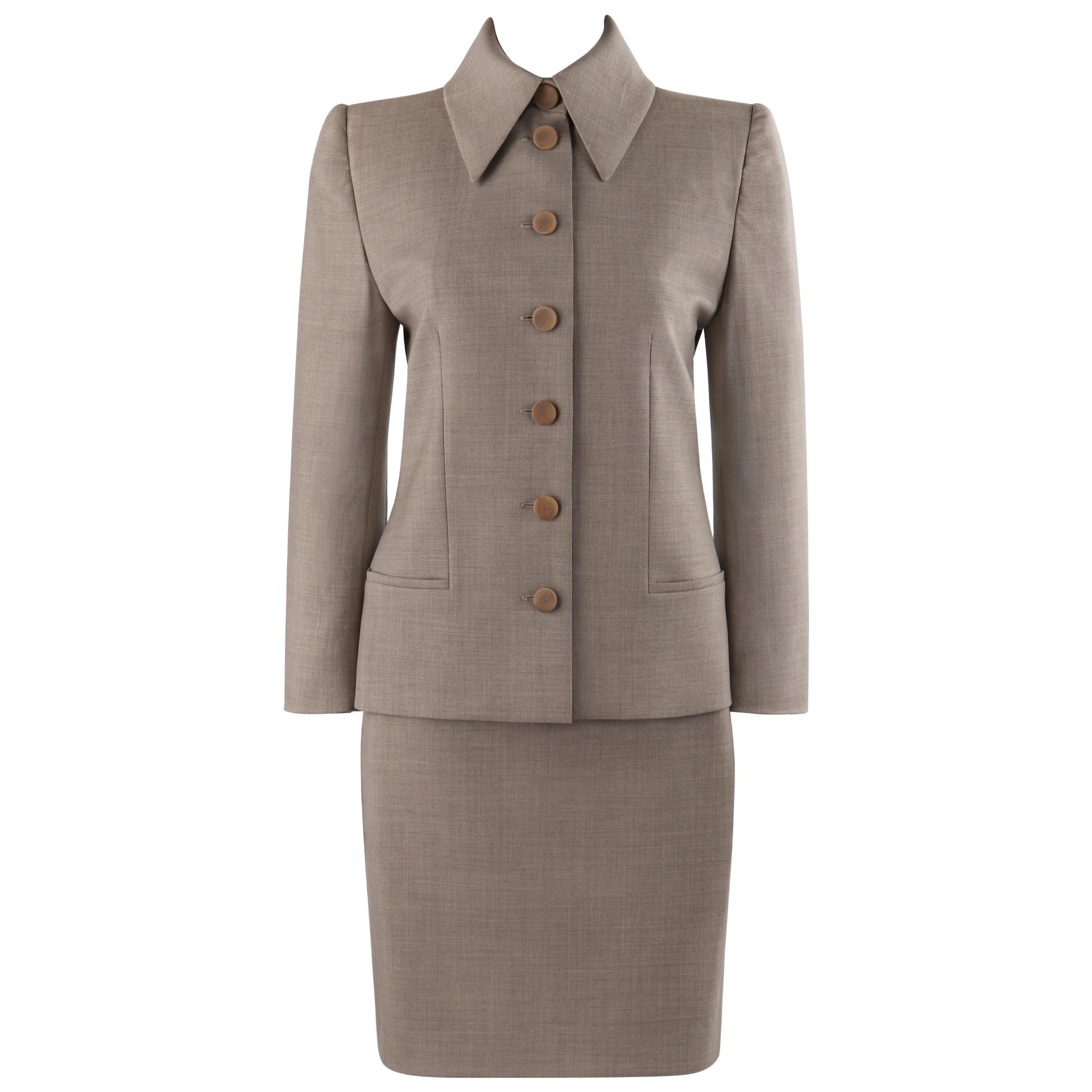 GIVENCHY Couture A/W 1998 ALEXANDER McQUEEN Beige Blazer Jacket Skirt Suit Set