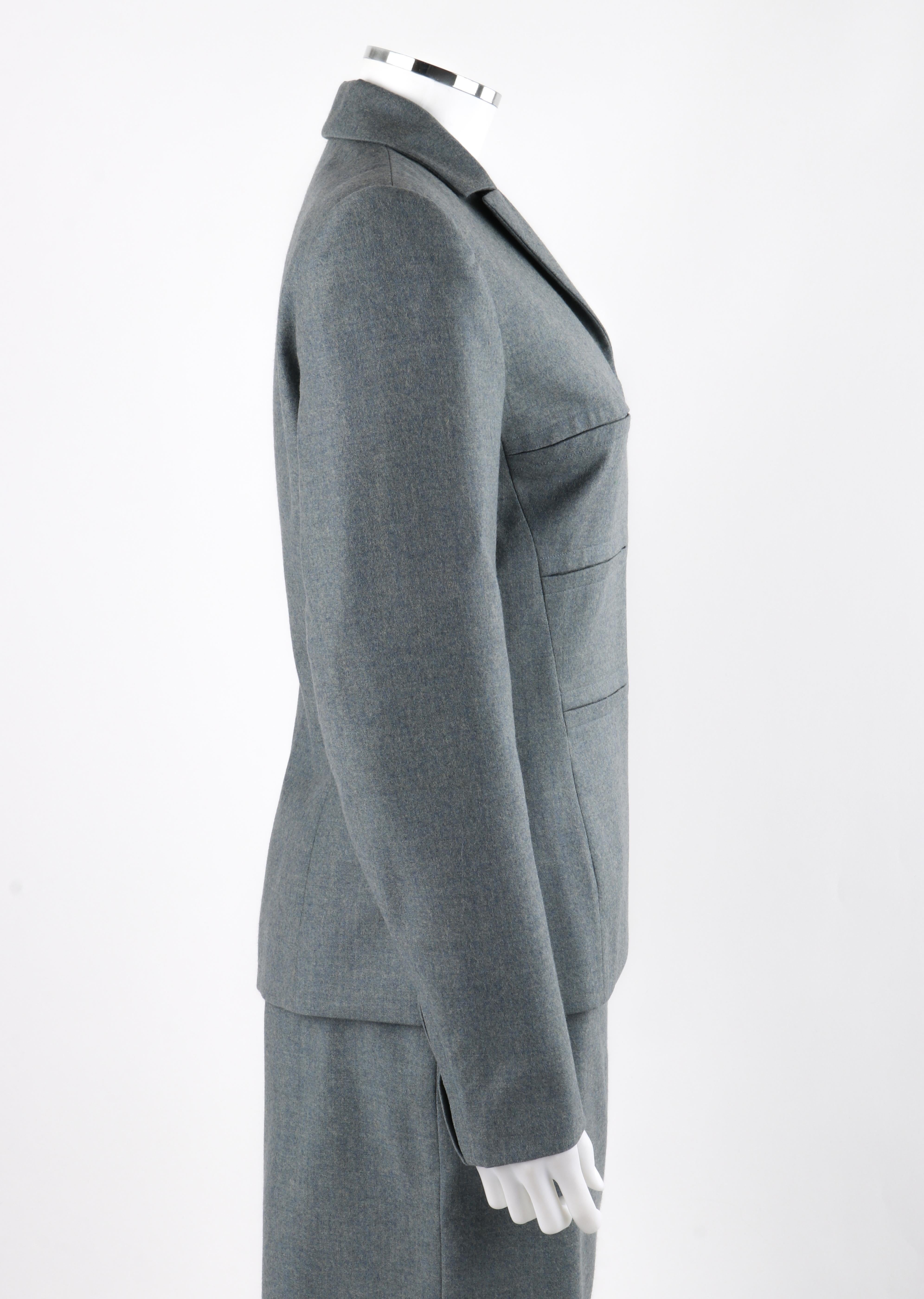 GIVENCHY Couture A/W 1998 ALEXANDER McQUEEN Blue Gray Tailored Blazer Skirt Suit In Good Condition For Sale In Thiensville, WI