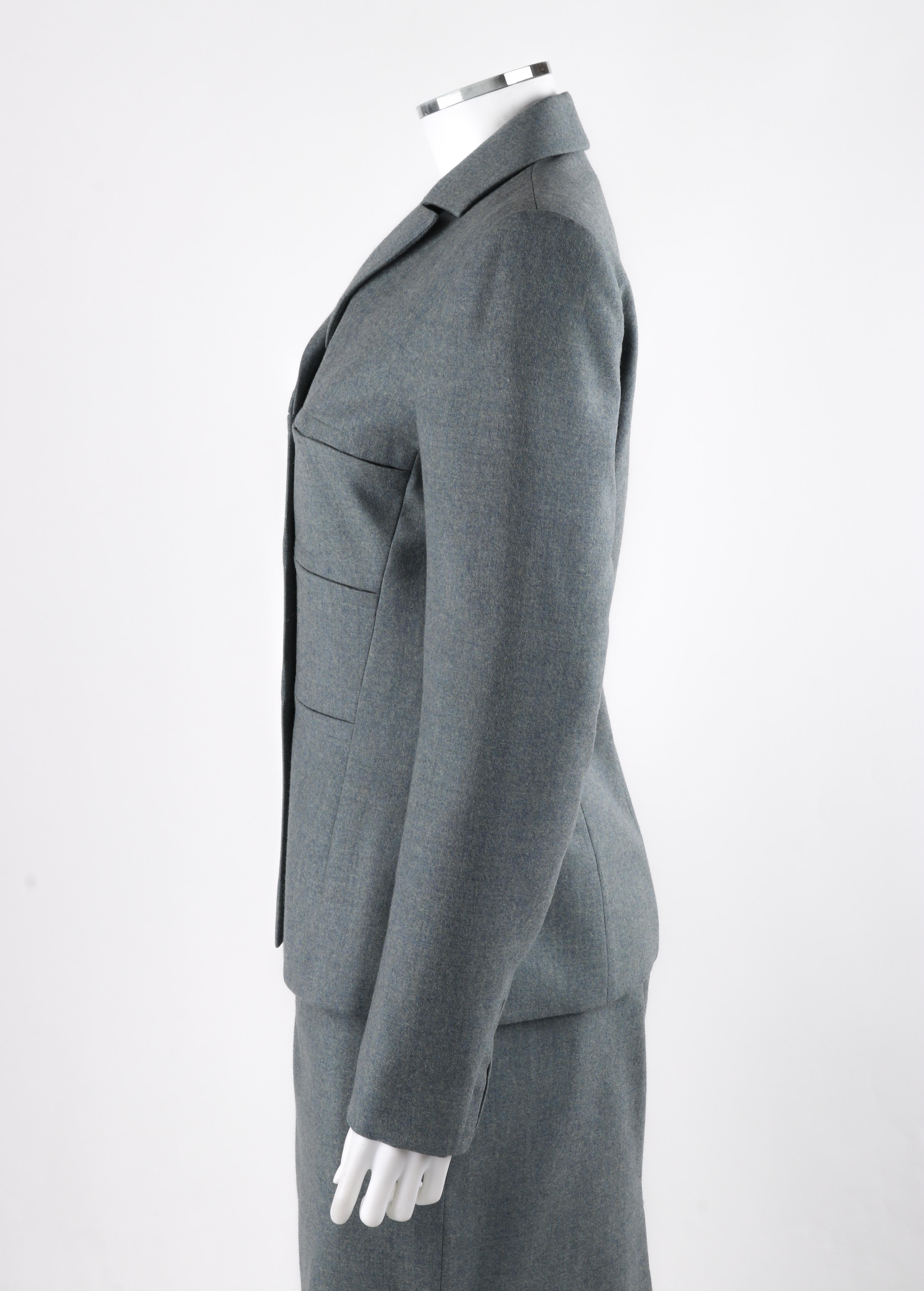 GIVENCHY Couture A/W 1998 ALEXANDER McQUEEN Blue Gray Tailored Blazer Skirt Suit For Sale 1