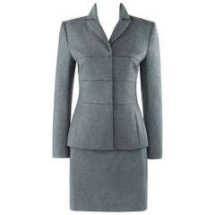 GIVENCHY Couture H/W 1998 ALEXANDER McQUEEN Blau-grauer maßgeschneiderter Blazer-Rock-Anzug