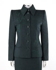 GIVENCHY Couture A/W 1998 ALEXANDER McQUEEN Dark Green Tailored Blazer Skirt Set