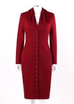 GIVENCHY Couture A/W 1998 ALEXANDER McQUEEN Ruby Red Wool Button Front Dress