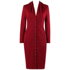 Robe boutonnée en laine rouge rubis Givenchy Couture A/H 1998 ALEXANDER McQUEEN