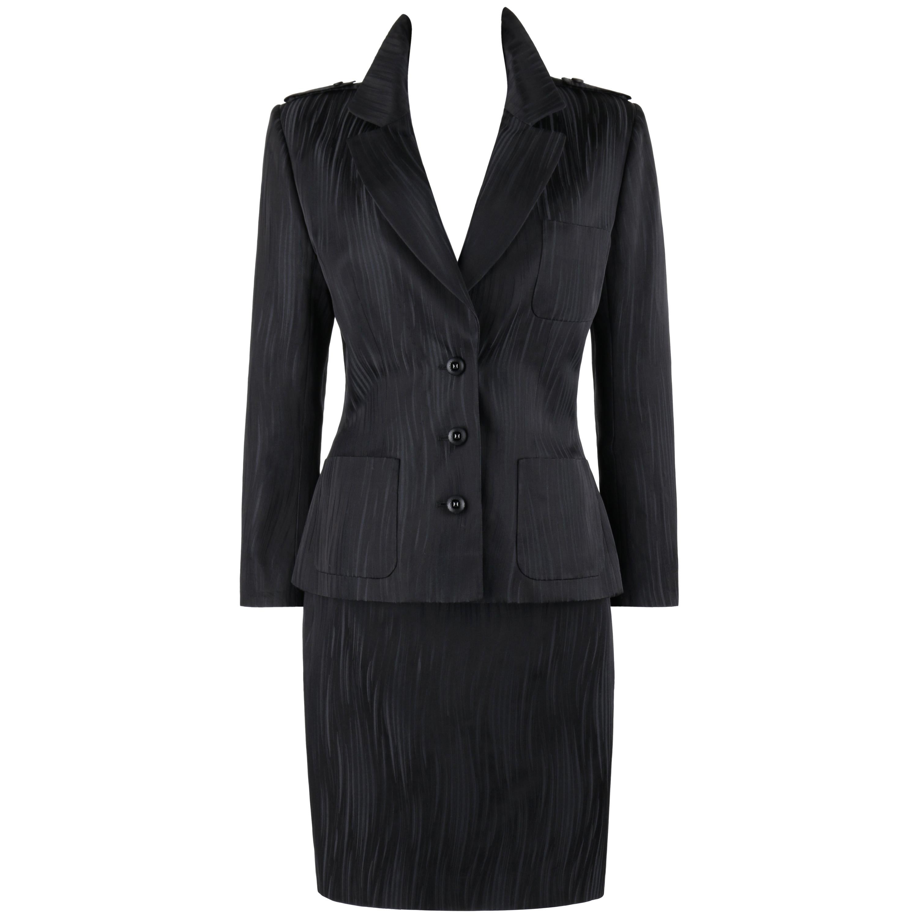 GIVENCHY Couture A/W 1999 ALEXANDER McQUEEN Black Gray Stripe Blazer Skirt Suit