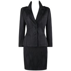 Retro GIVENCHY Couture A/W 1999 ALEXANDER McQUEEN Black Gray Stripe Blazer Skirt Suit