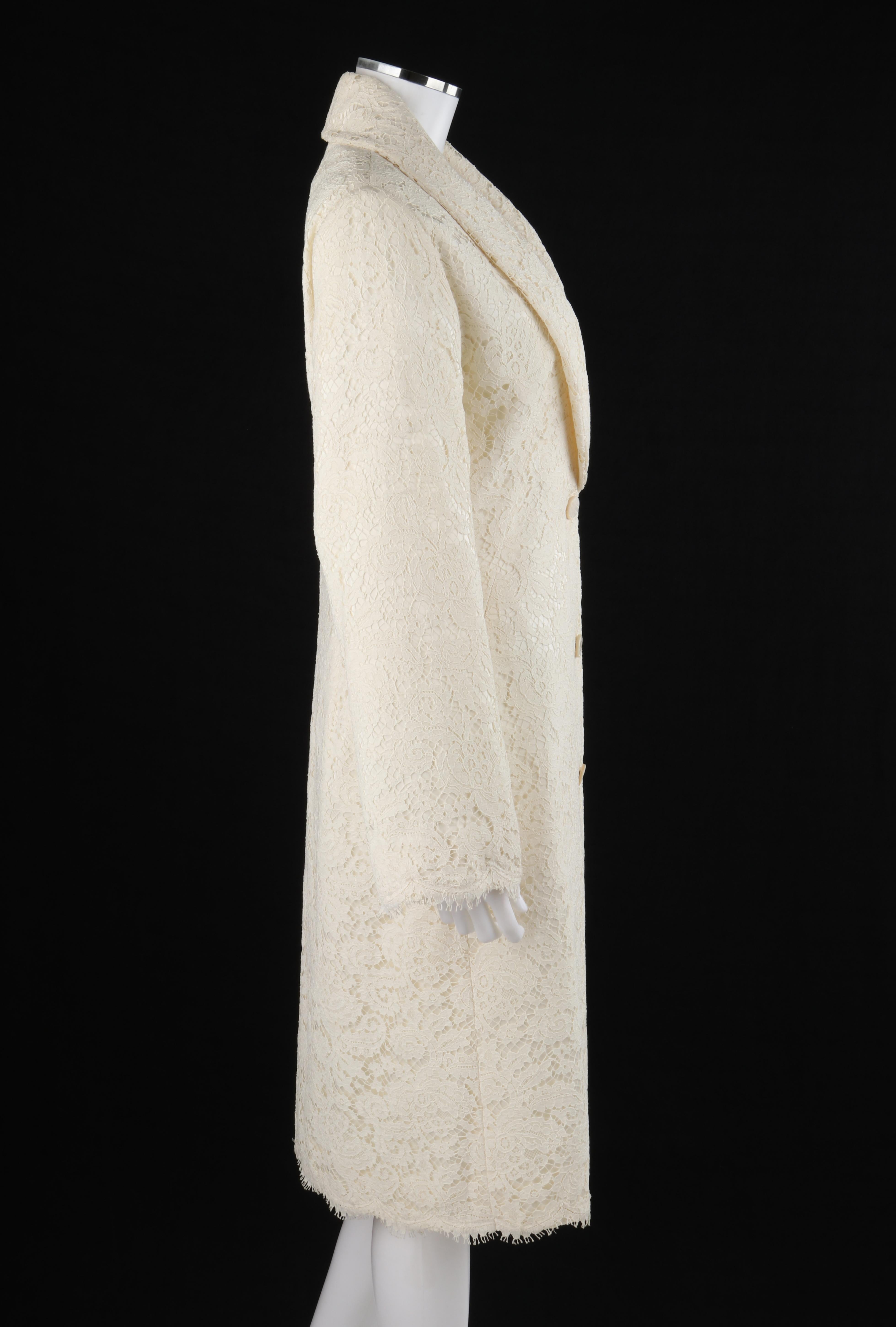 Beige GIVENCHY Couture A/W 1999 ALEXANDER McQUEEN Ivory Floral Lace Princess Coat For Sale