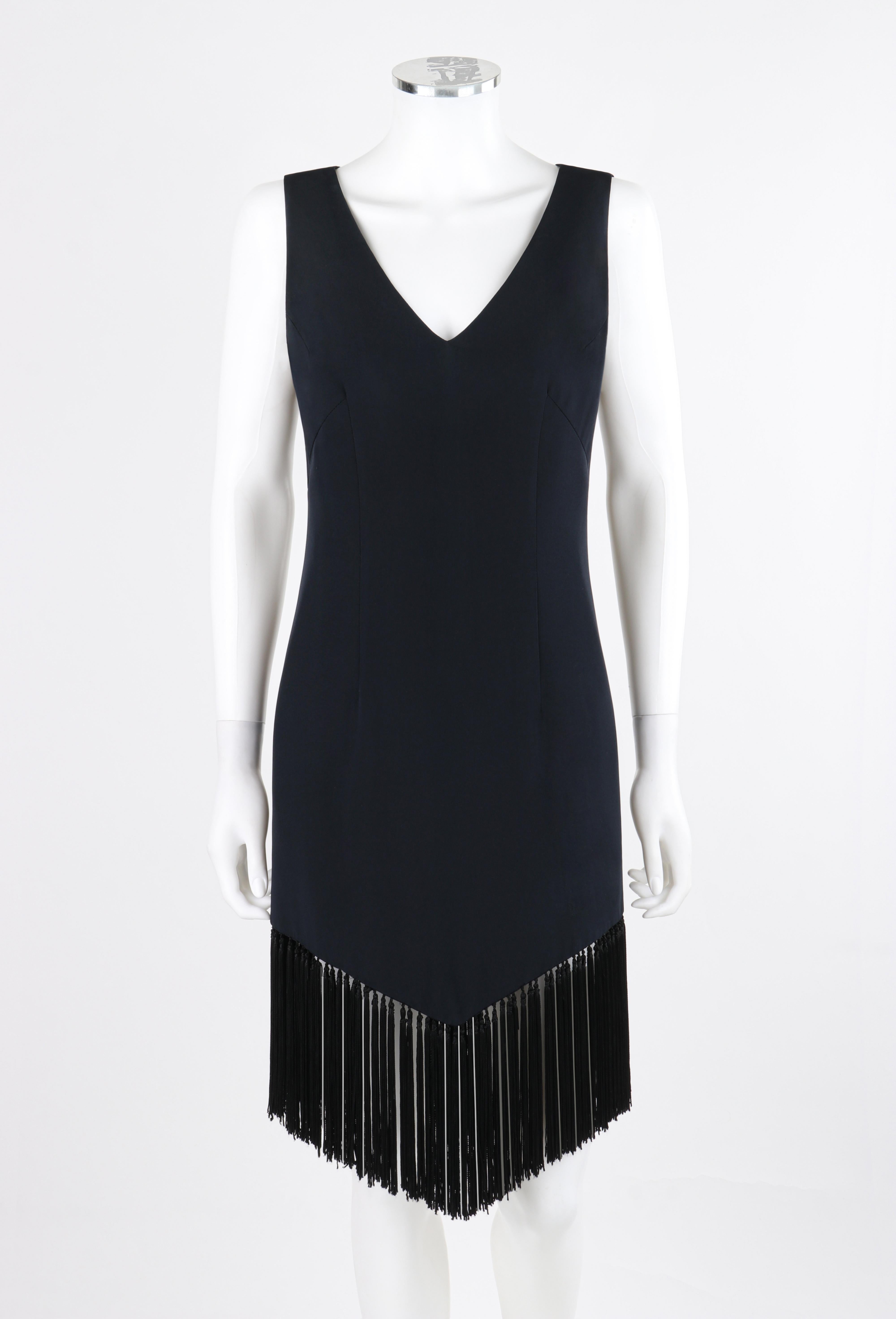 Givenchy Couture Alexander McQueen S/S 1998 Black Sleeveless Tassel Mini Dress

Brand / Manufacturer: Givenchy Couture
Collection: S/S 1998
Designer: Alexander McQueen
Style: Sleeveless mini dress
Color(s): Black 
Lined: Partial
Unmarked Fabric