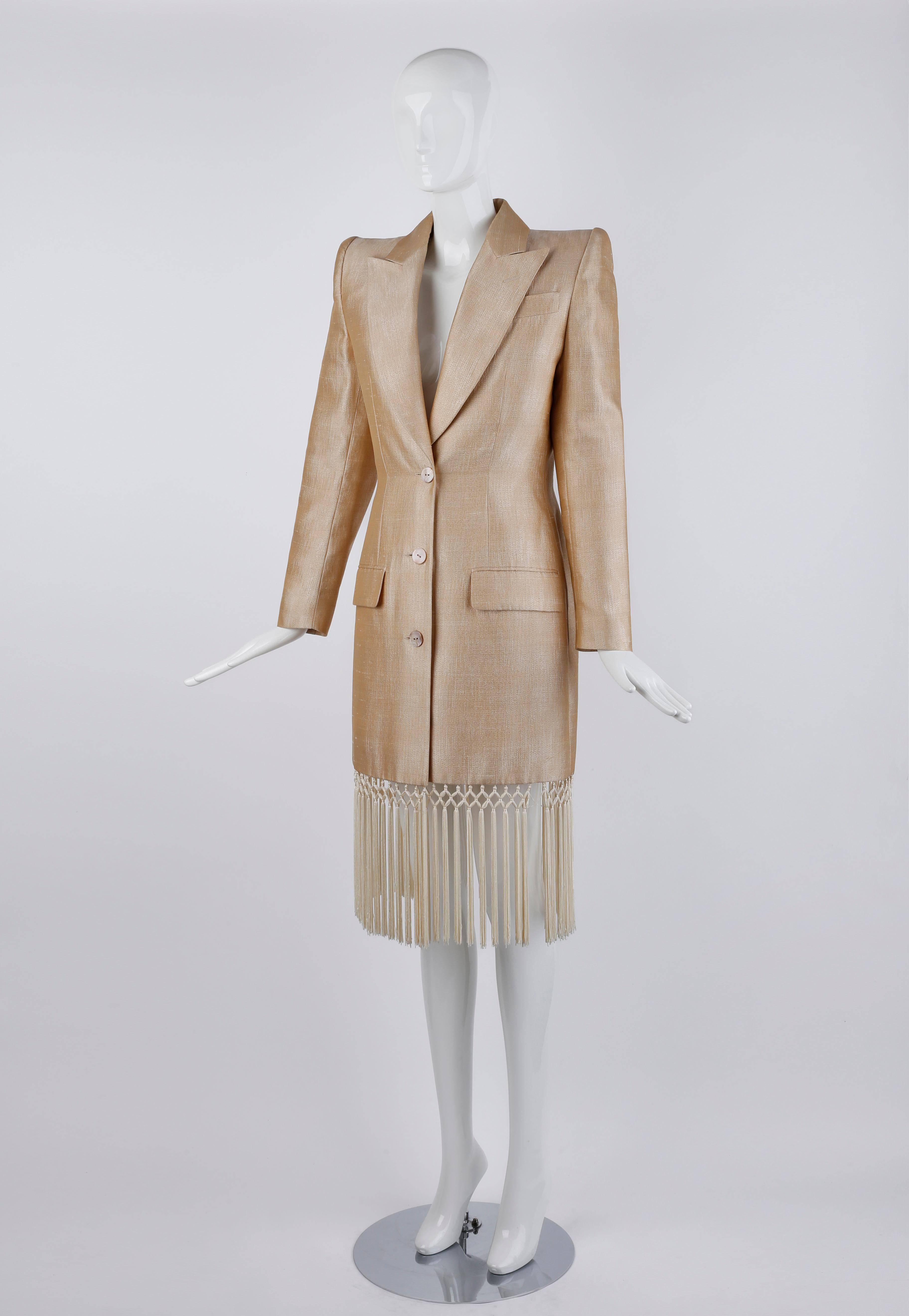 Givenchy Couture Alexander McQueen S/S 1998 Champagne Silk Tassel Dress Coat In Good Condition For Sale In Chicago, IL