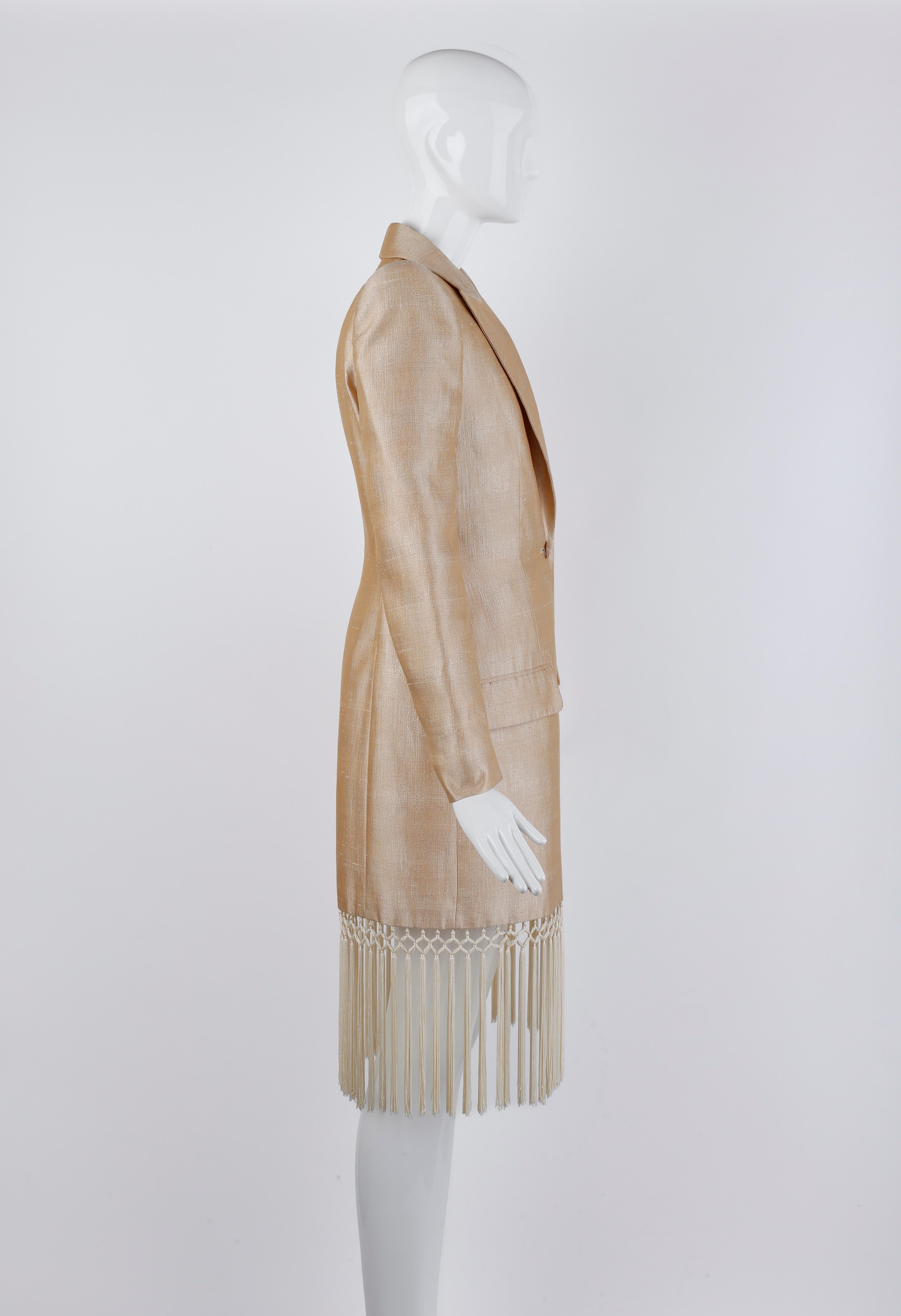Givenchy Couture Alexander McQueen S/S 1998 Champagne Silk Tassel Dress Coat For Sale 1