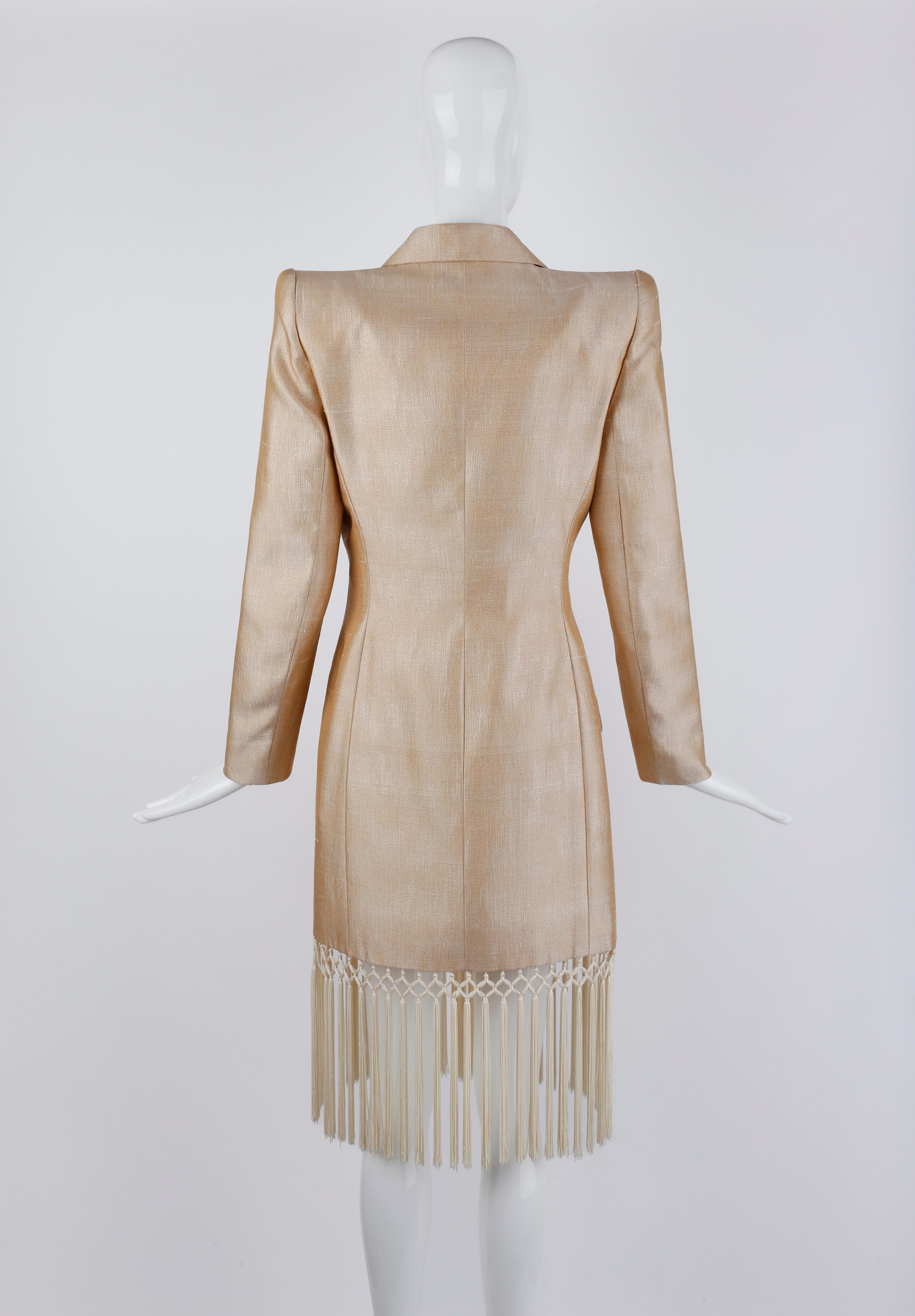 Givenchy Couture Alexander McQueen S/S 1998 Champagne Silk Tassel Dress Coat For Sale 2