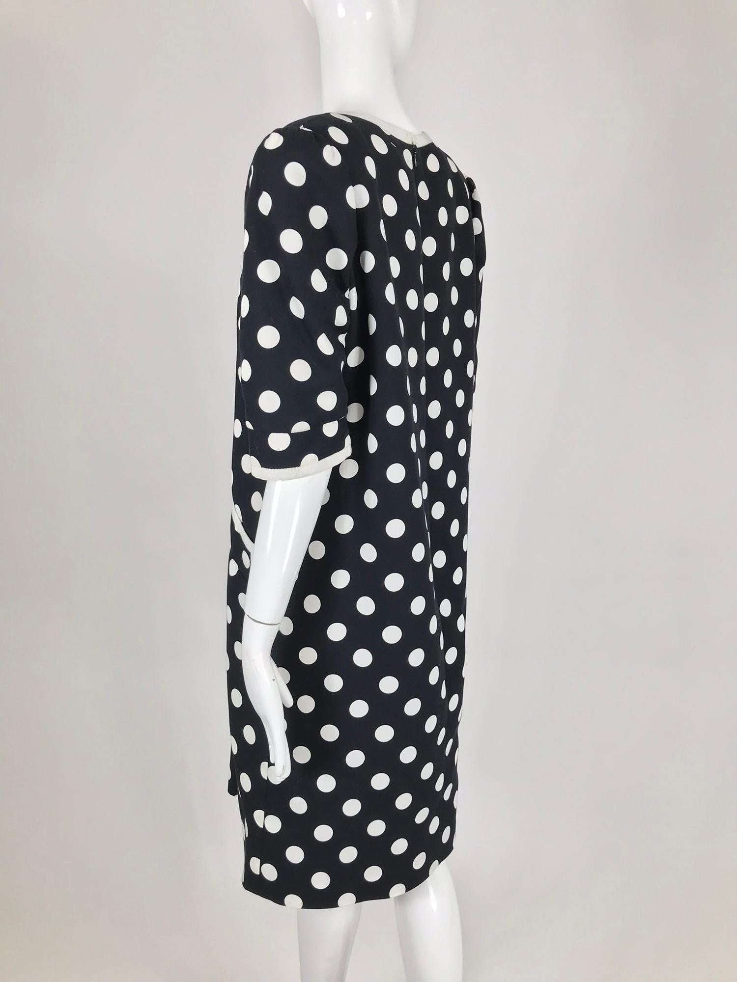 Givenchy Couture Black and White Cotton Polka Dot Day Dress 1980s For Sale 6