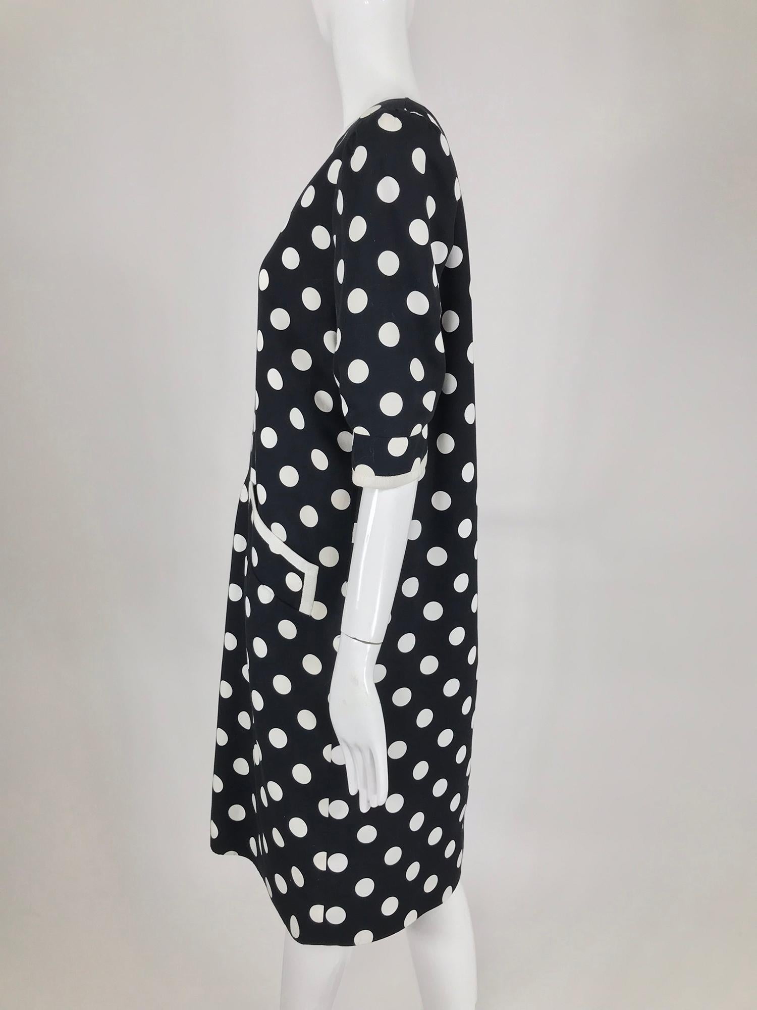 Givenchy Couture Black and White Cotton Polka Dot Day Dress 1980s For Sale 7