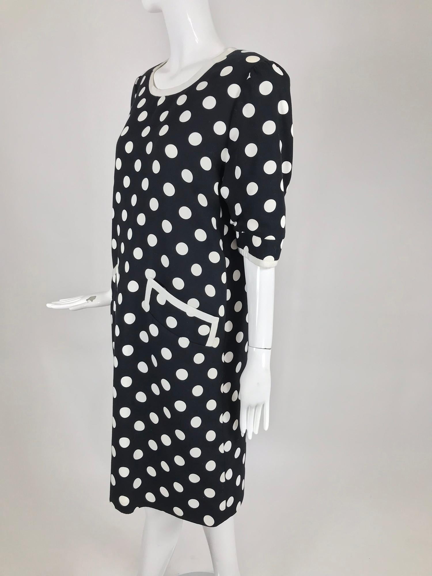Givenchy Couture Black and White Cotton Polka Dot Day Dress 1980s For Sale 8
